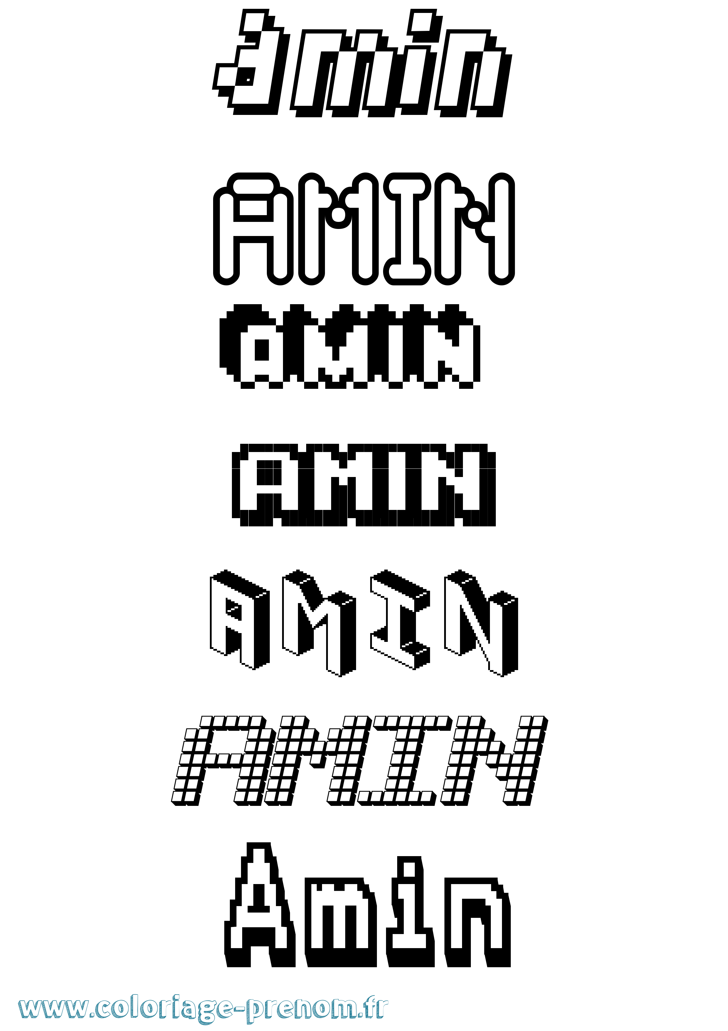 Coloriage prénom Amin Pixel