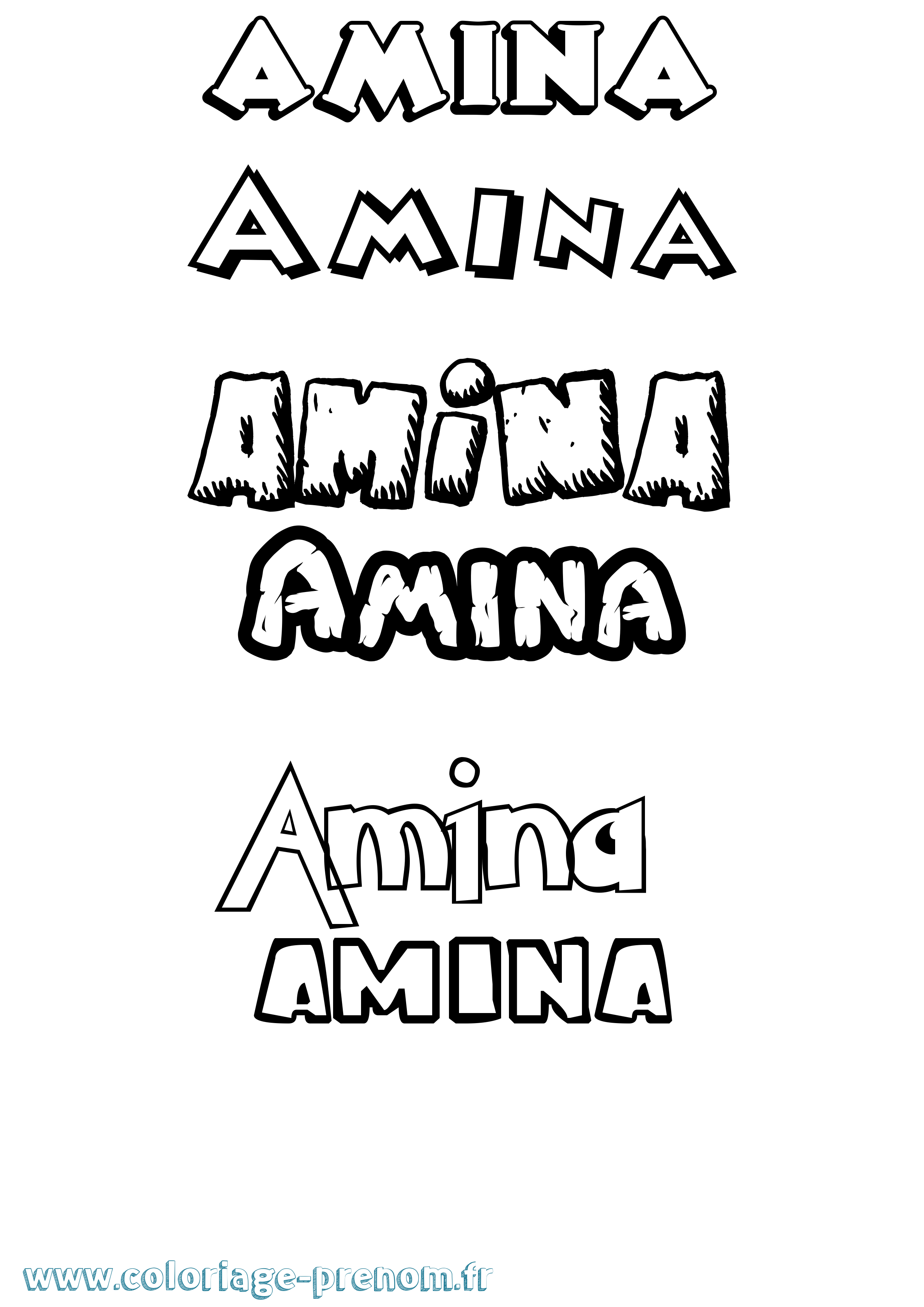 Coloriage prénom Amina Dessin Animé