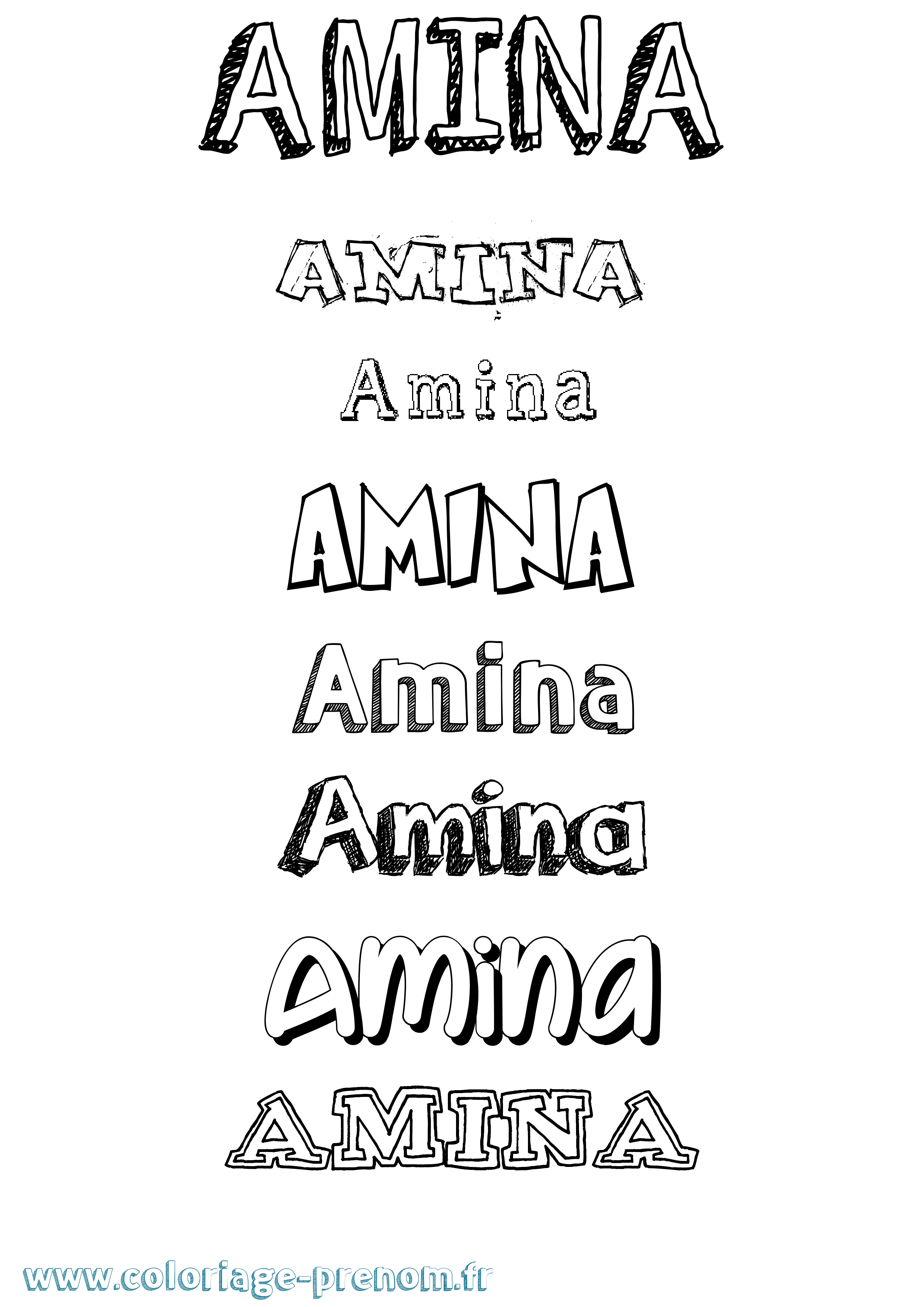 Coloriage prénom Amina Dessiné