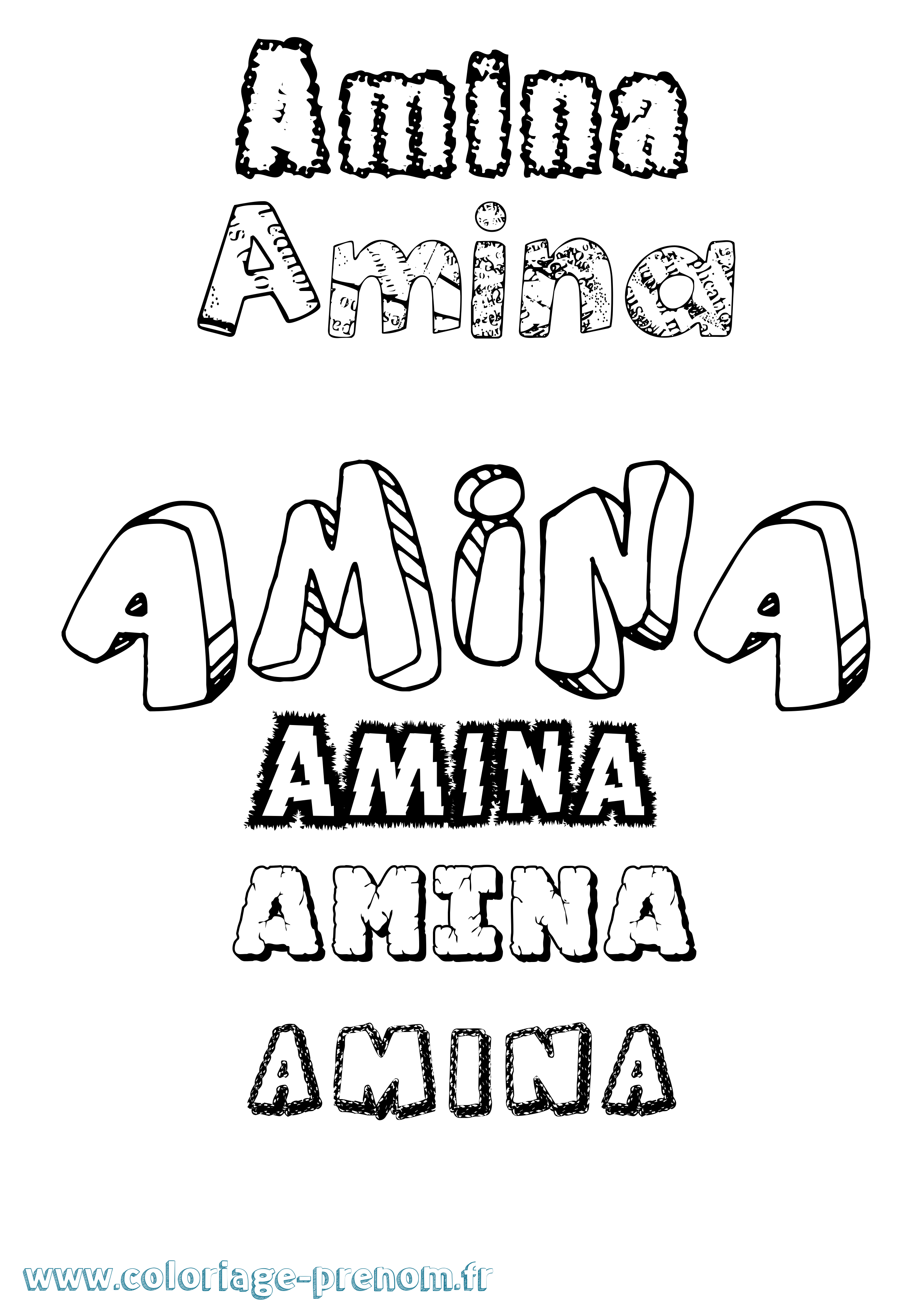 Coloriage prénom Amina Destructuré