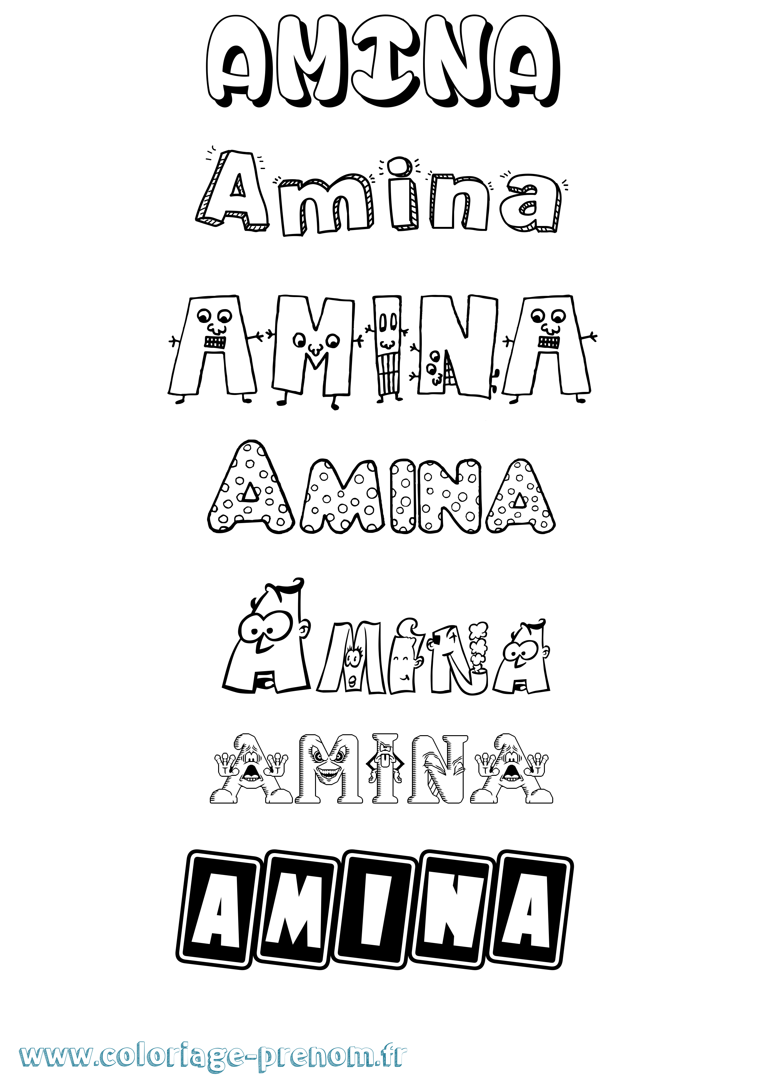 Coloriage prénom Amina Fun
