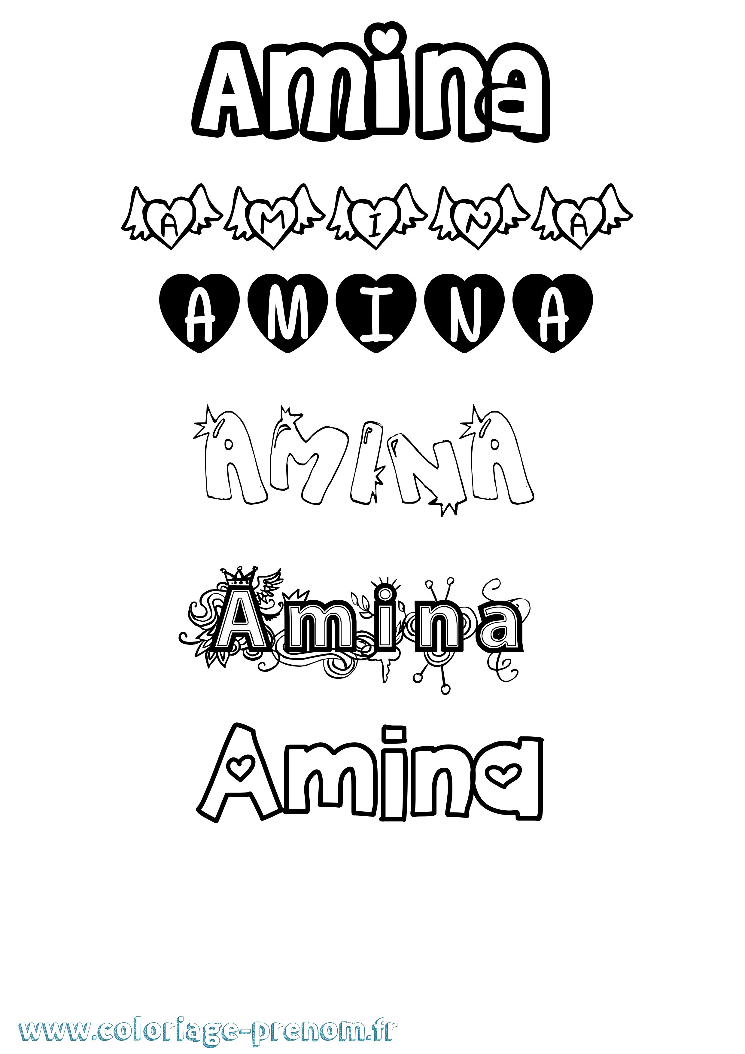 Coloriage prénom Amina Girly