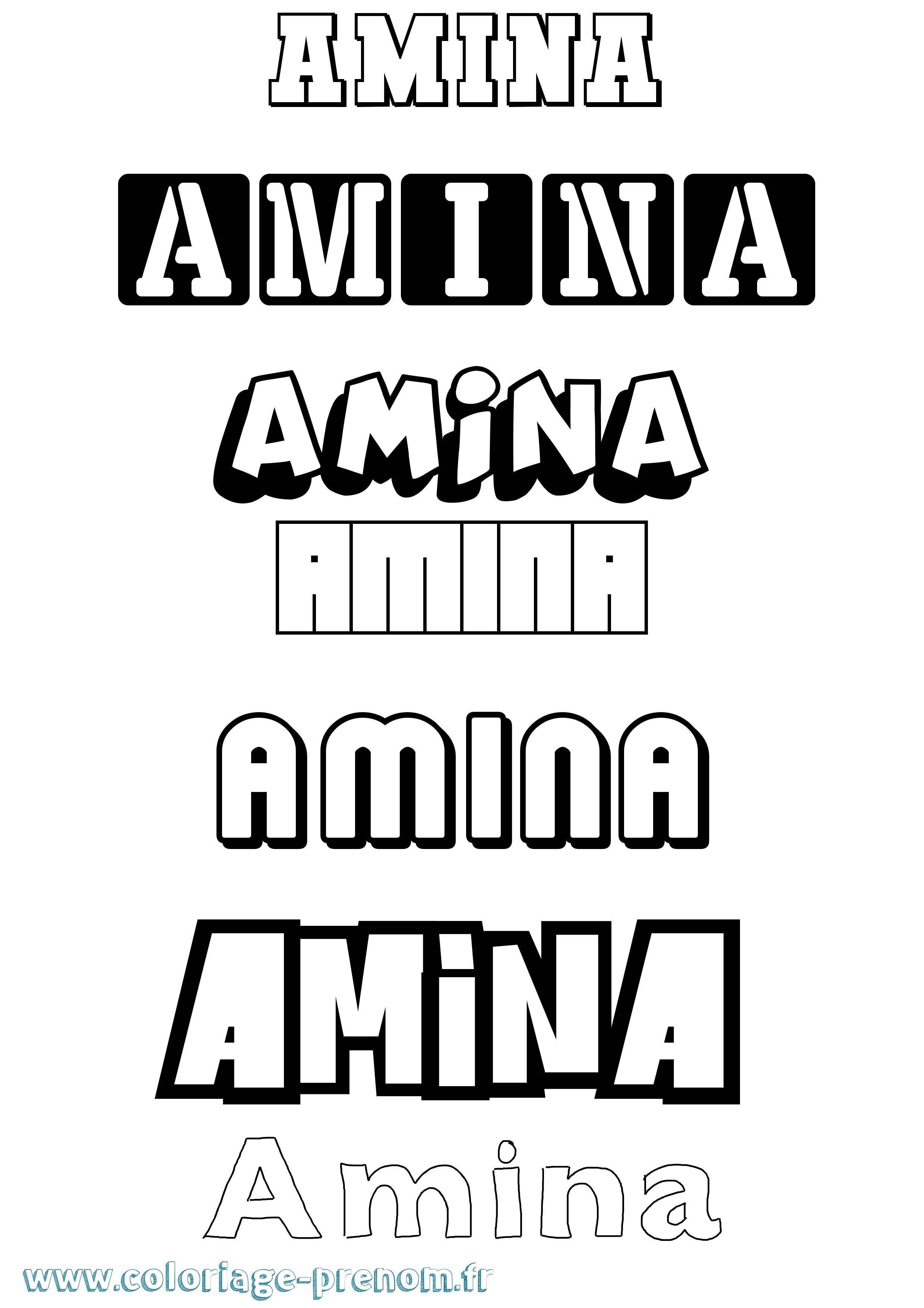 Coloriage prénom Amina Simple