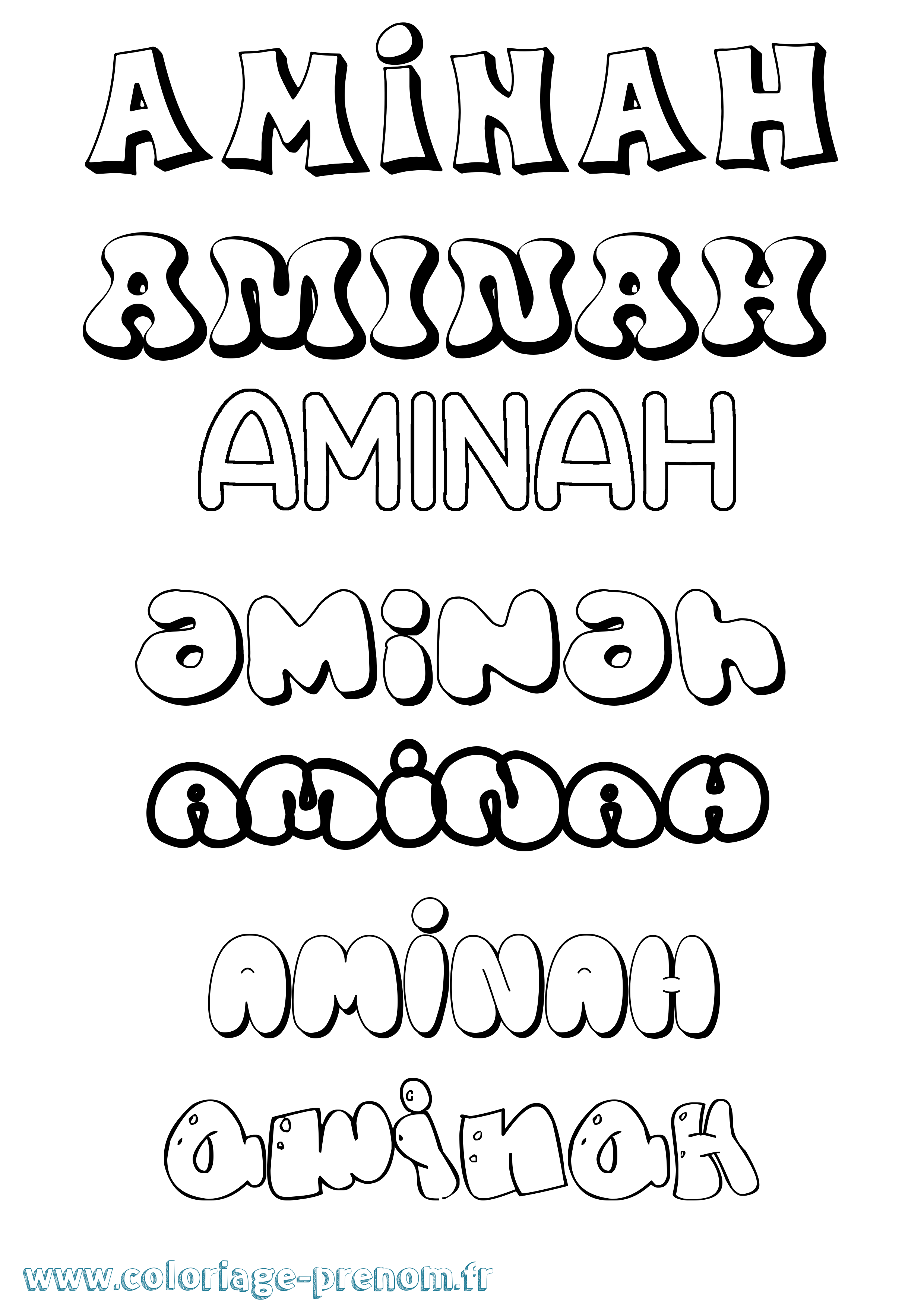 Coloriage prénom Aminah Bubble