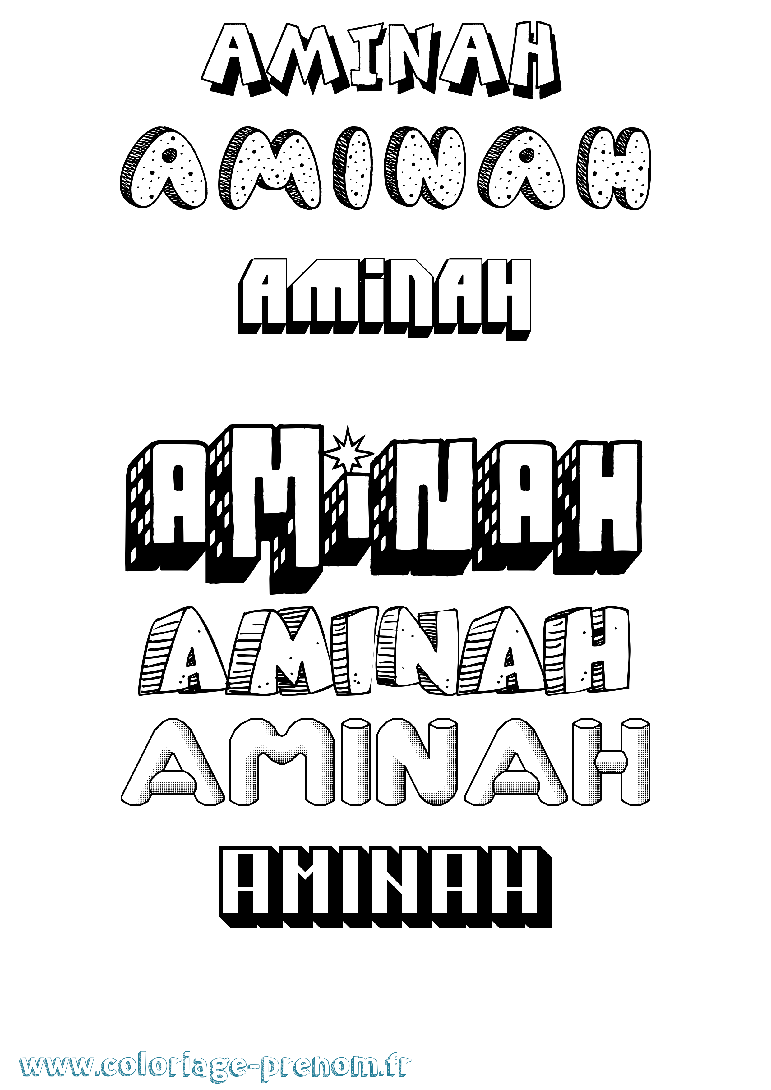 Coloriage prénom Aminah Effet 3D