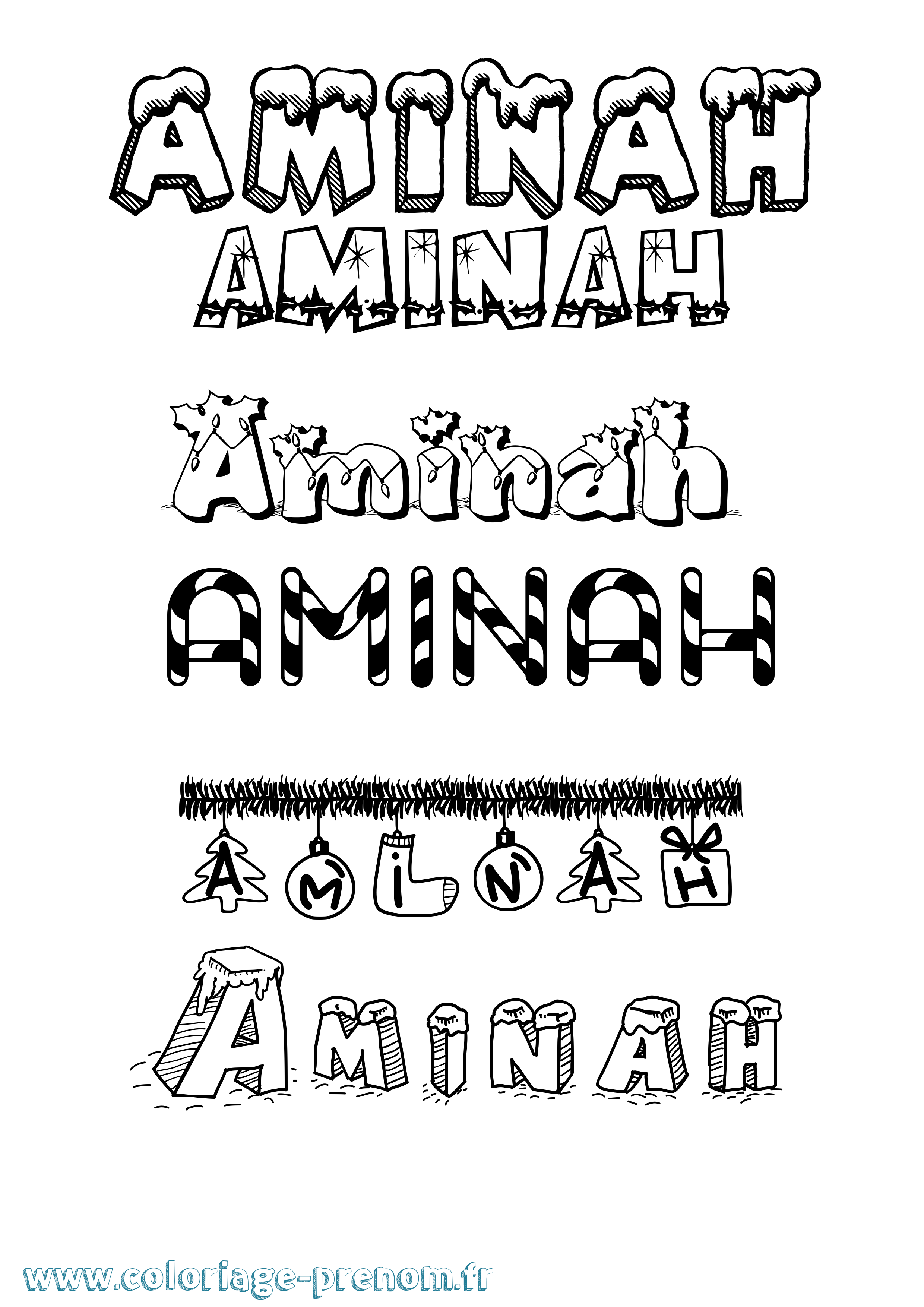 Coloriage prénom Aminah Noël