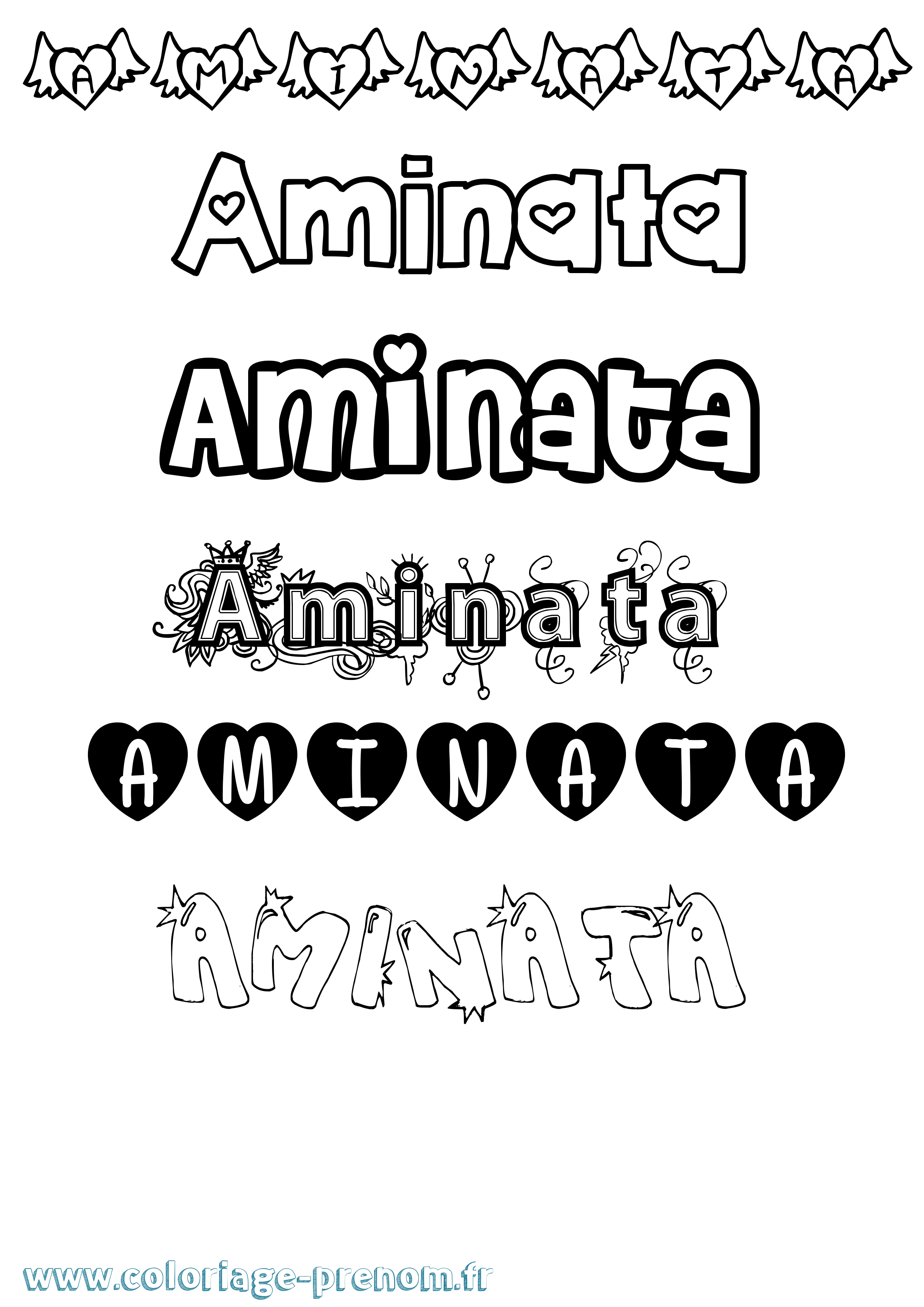 Coloriage prénom Aminata Girly