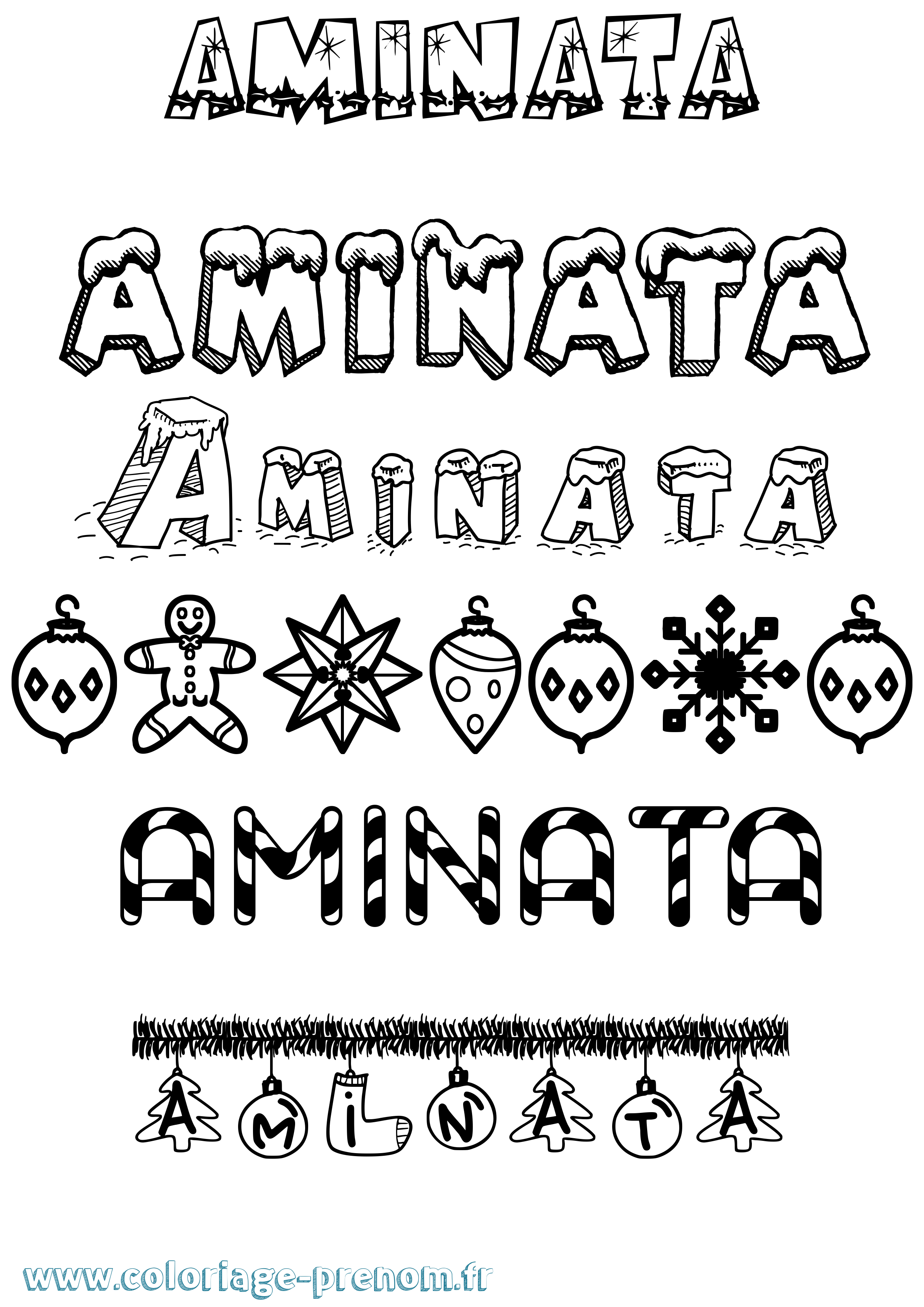 Coloriage prénom Aminata Noël