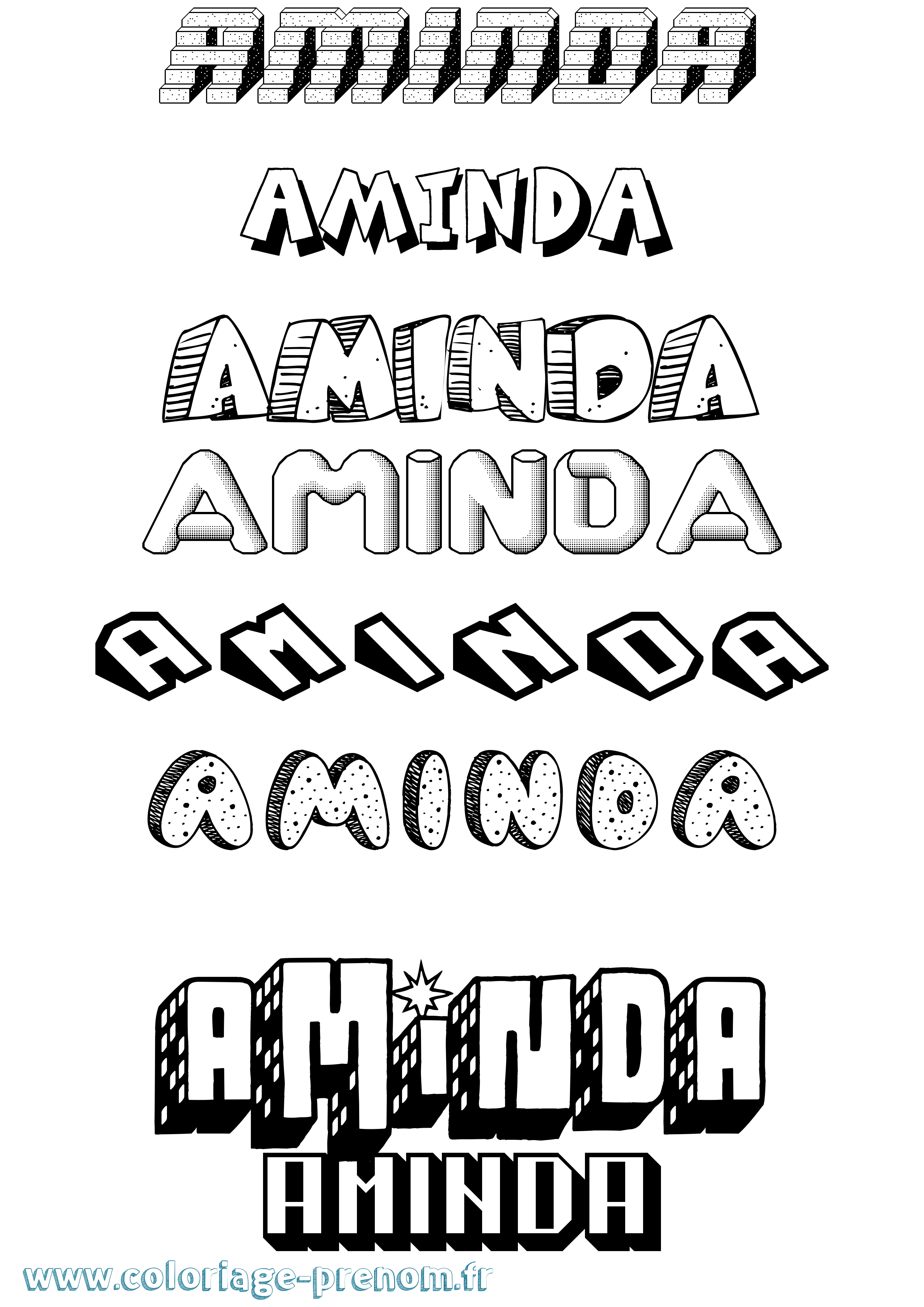 Coloriage Aminda Effet 3D Coloriage prénom Aminda Effet 3D