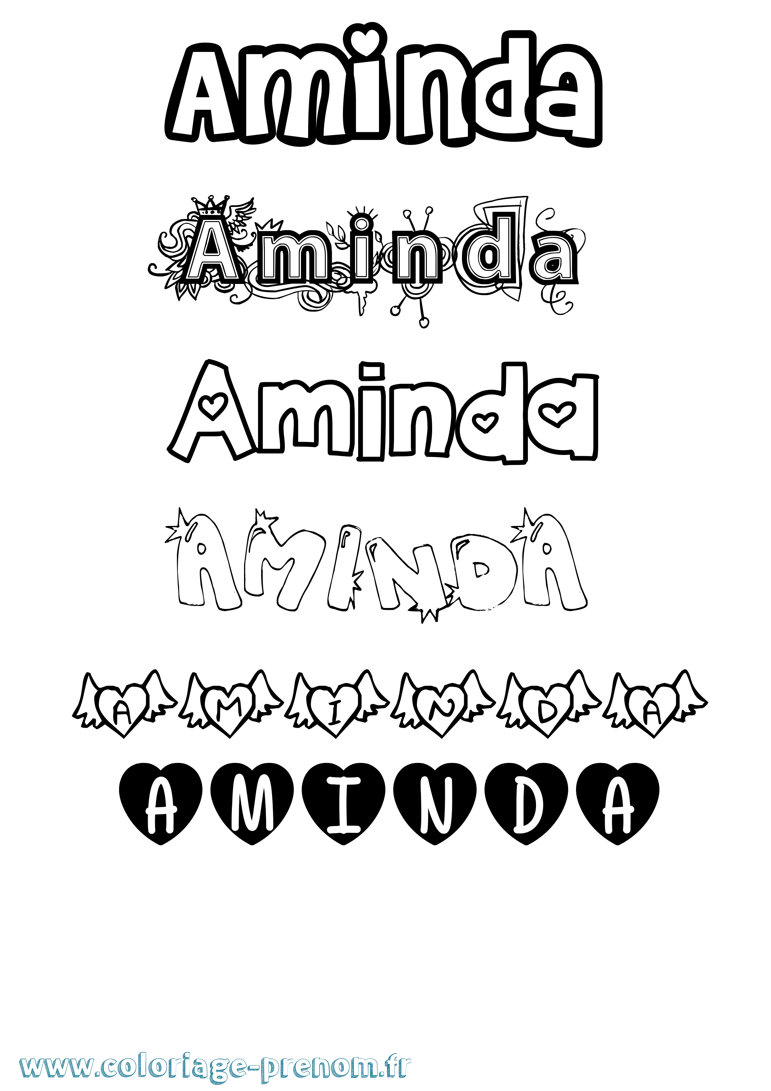 Coloriage Aminda Girly Coloriage prénom Aminda Girly