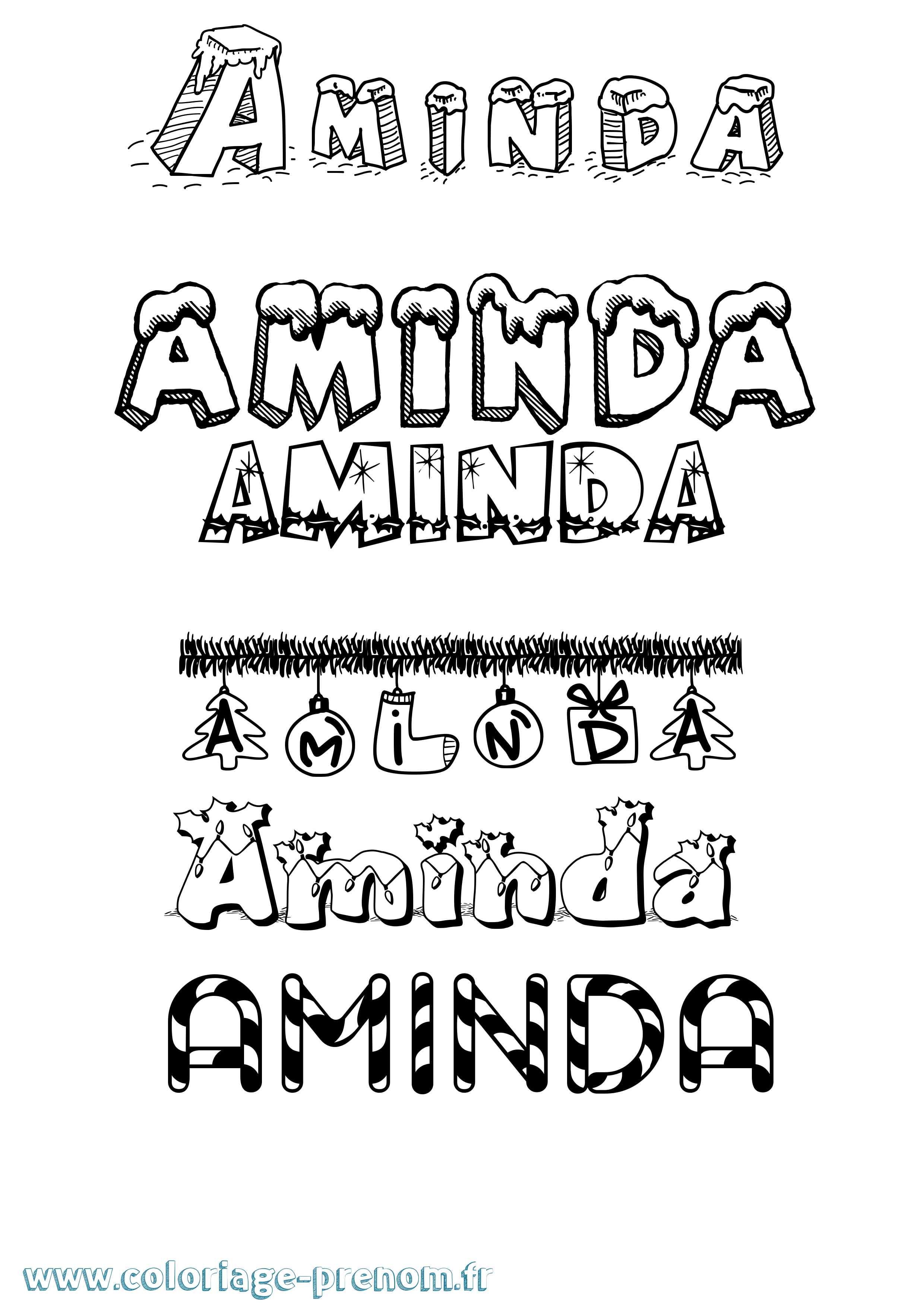 Coloriage Aminda Noël Coloriage prénom Aminda Noël