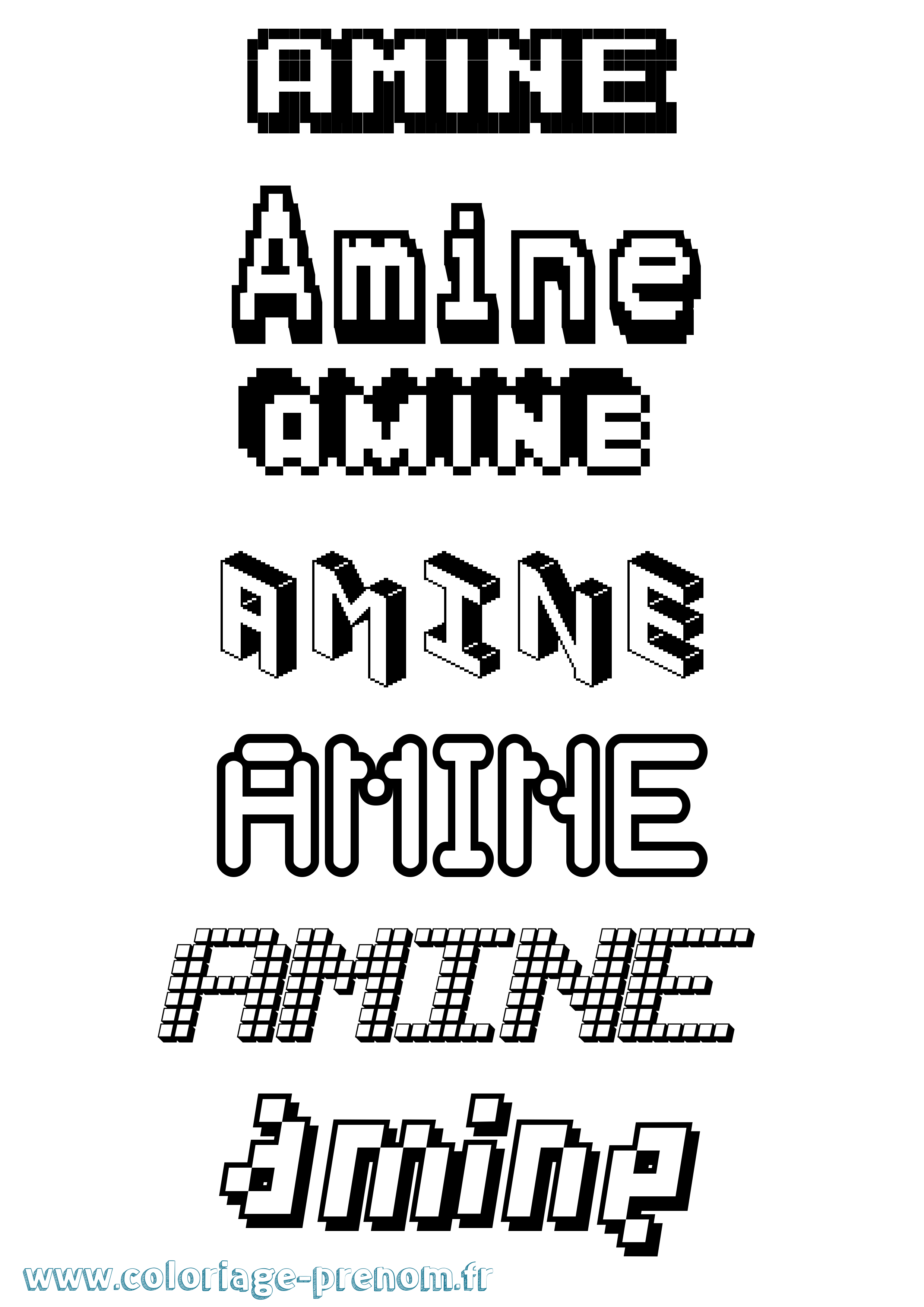 Coloriage prénom Amine Pixel