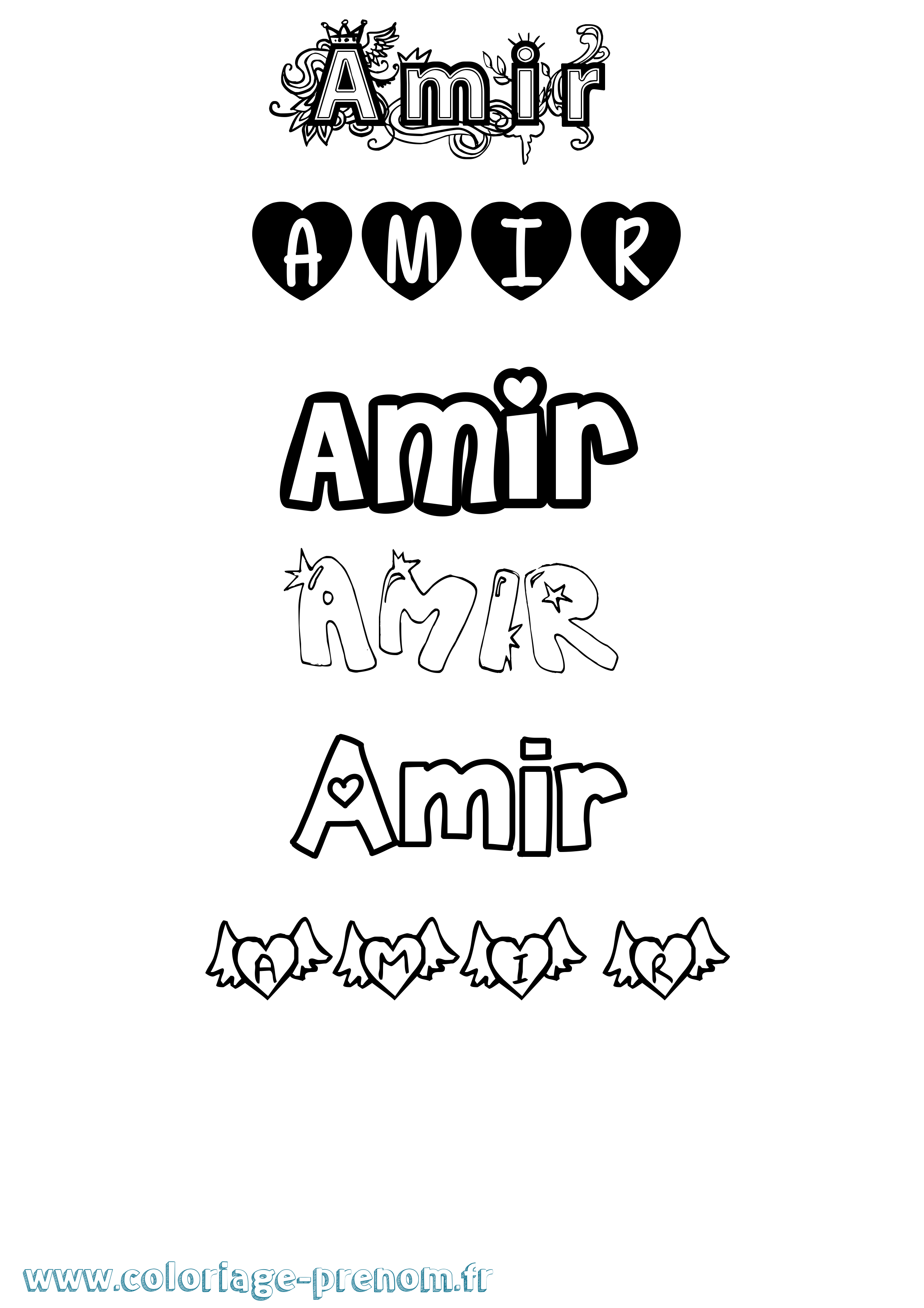 Coloriage prénom Amir Girly