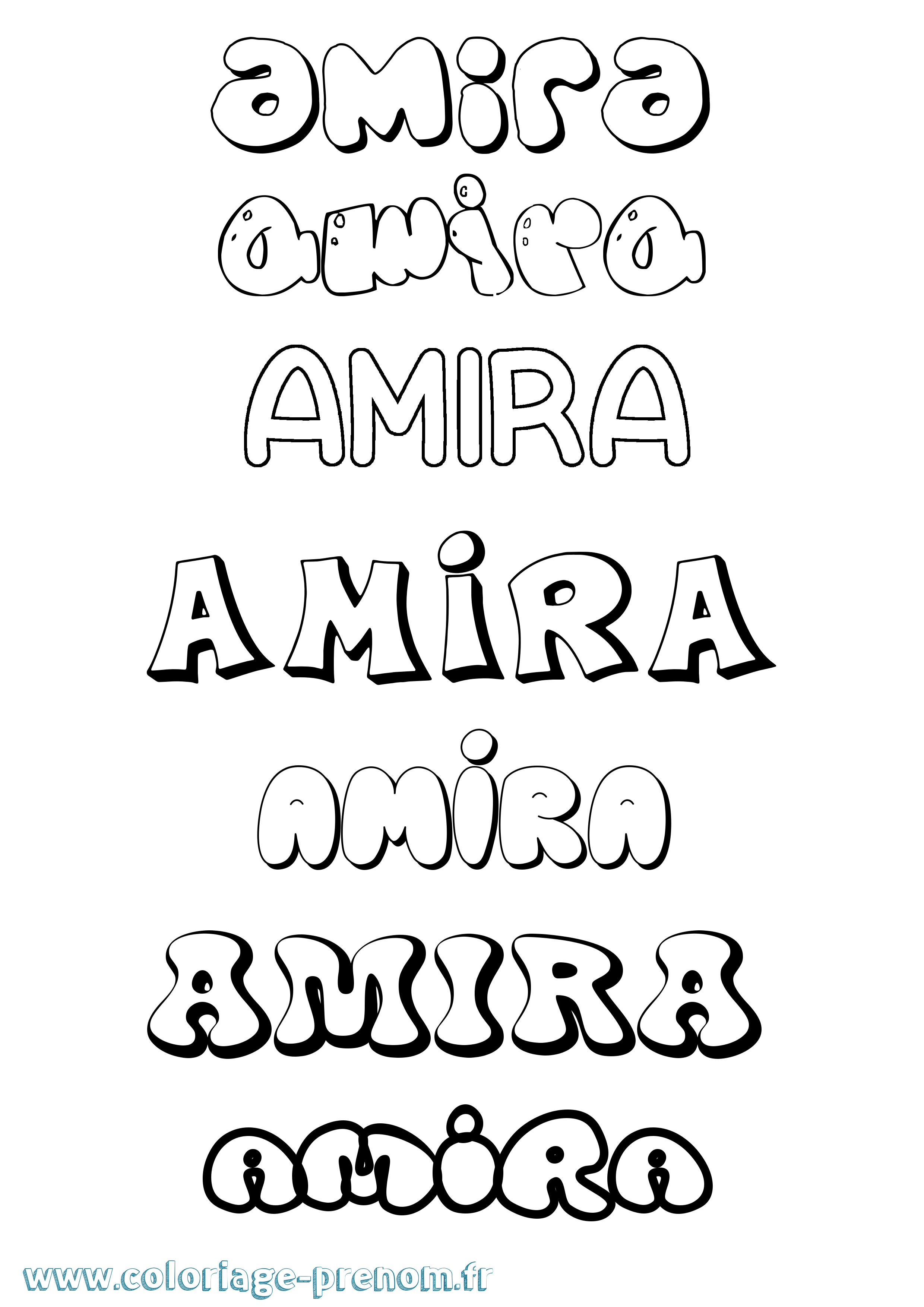 Coloriage prénom Amira Bubble