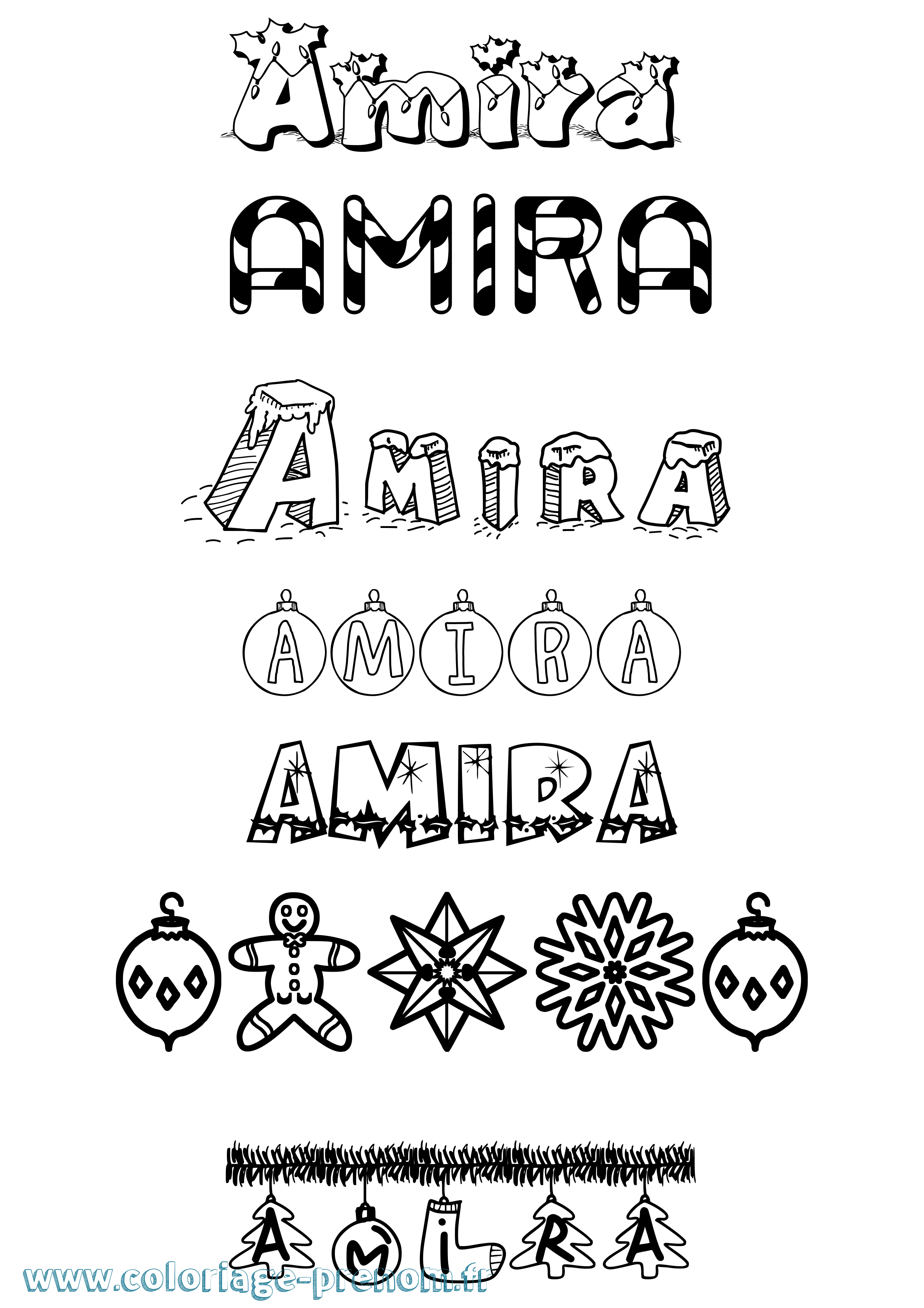 Coloriage prénom Amira Noël