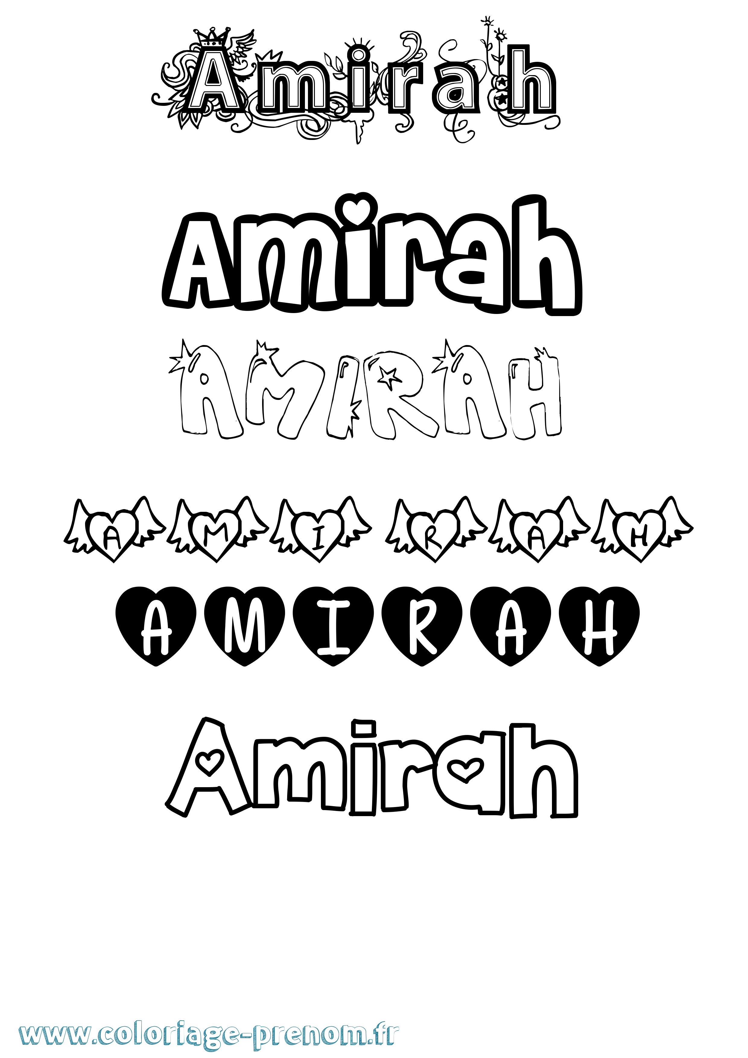 Coloriage prénom Amirah Girly