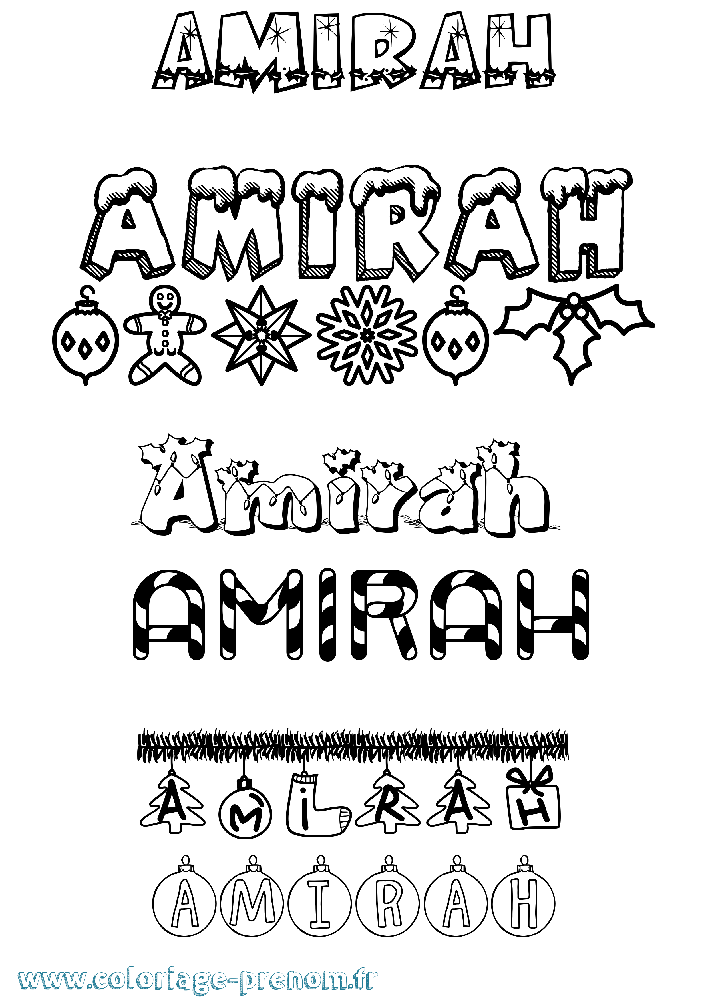 Coloriage prénom Amirah Noël