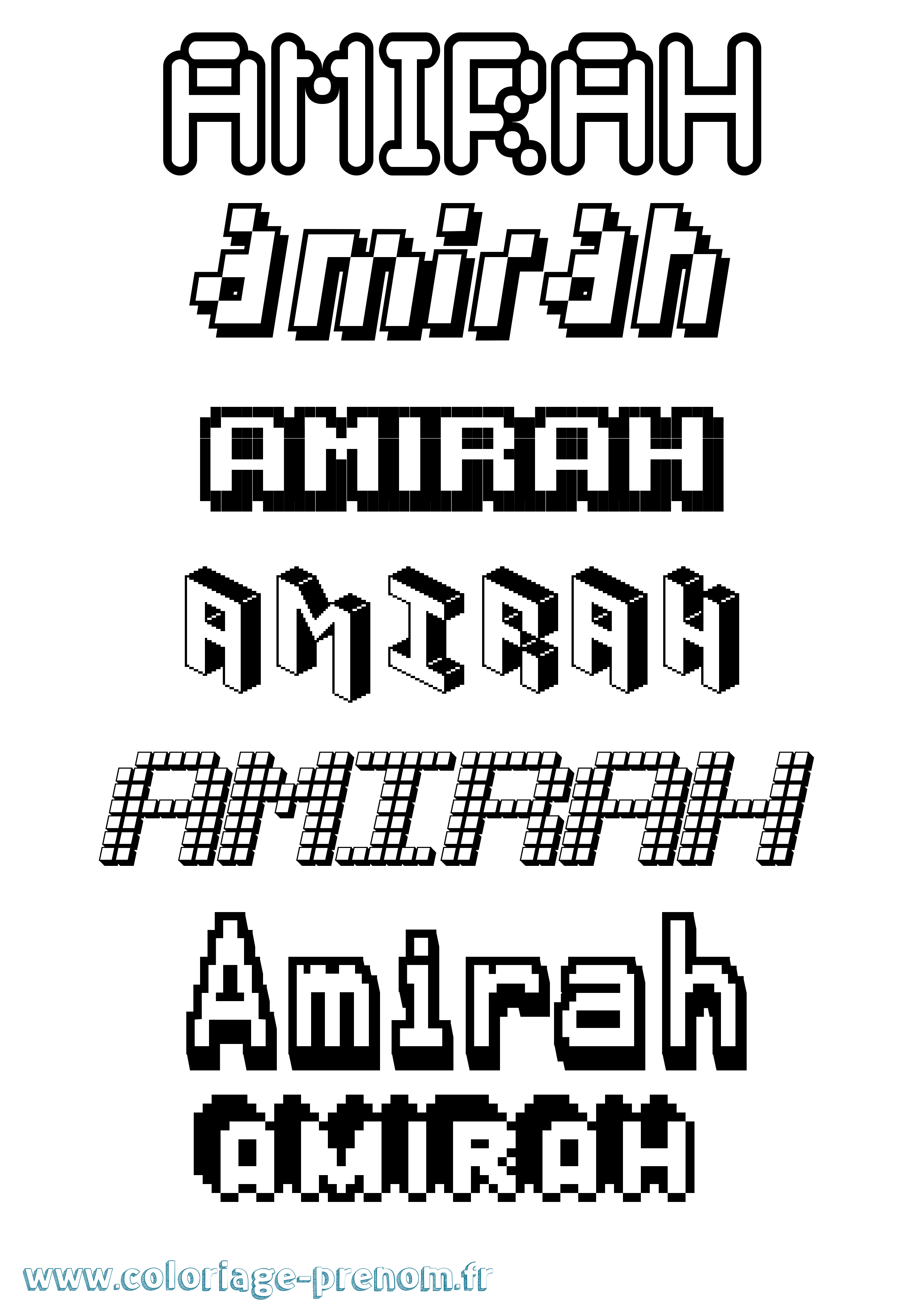 Coloriage prénom Amirah Pixel