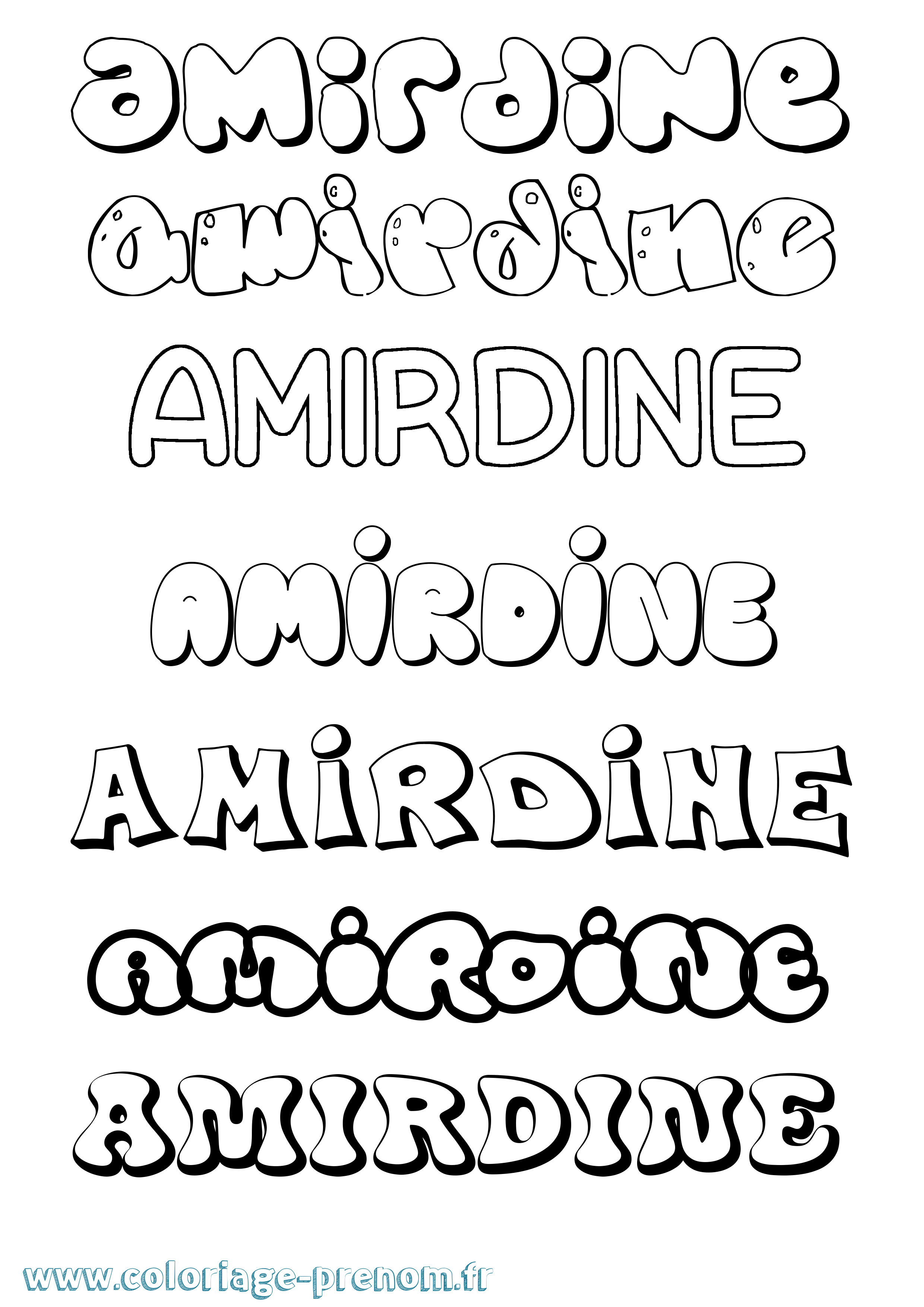 Coloriage prénom Amirdine Bubble