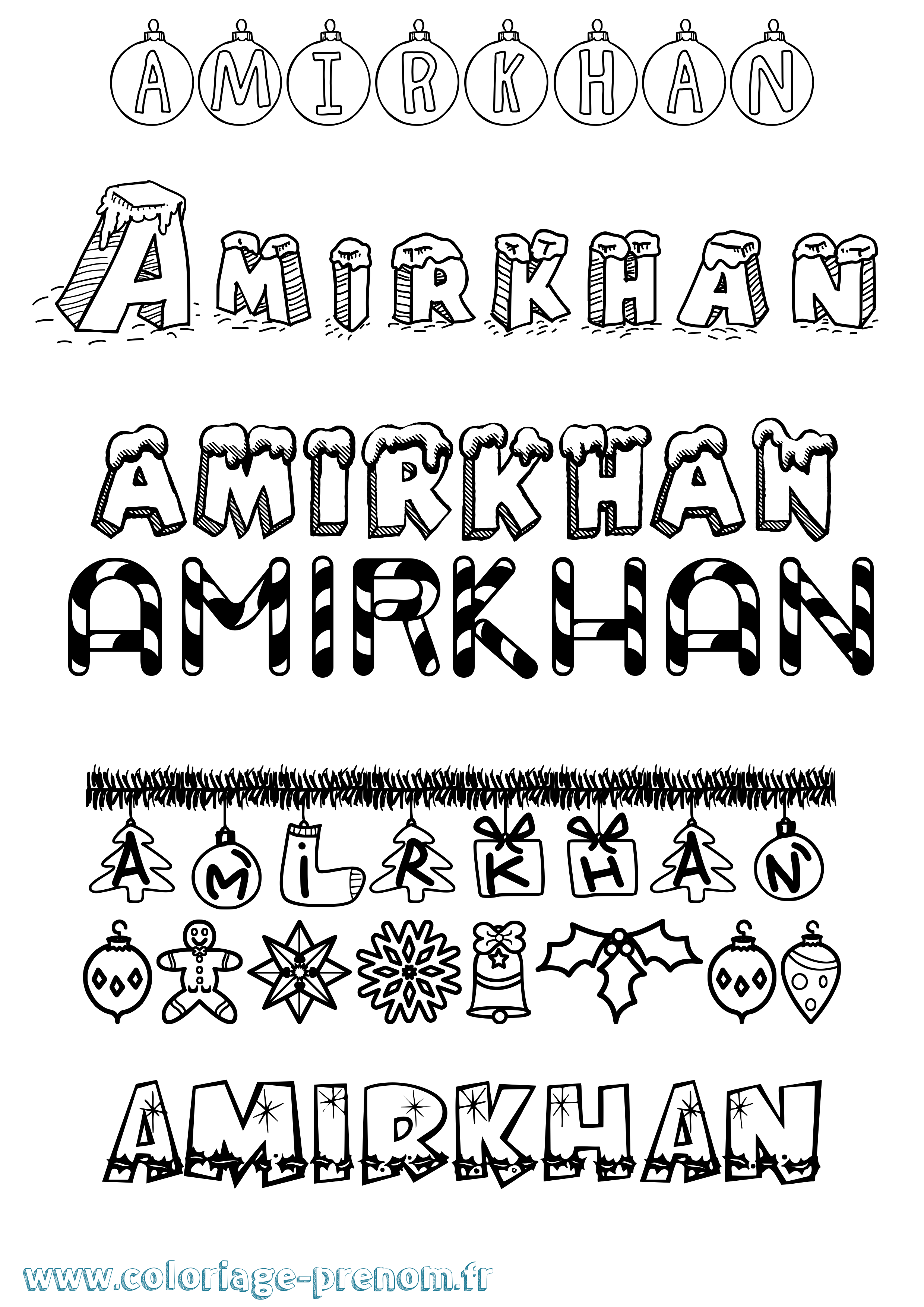 Coloriage prénom Amirkhan Noël