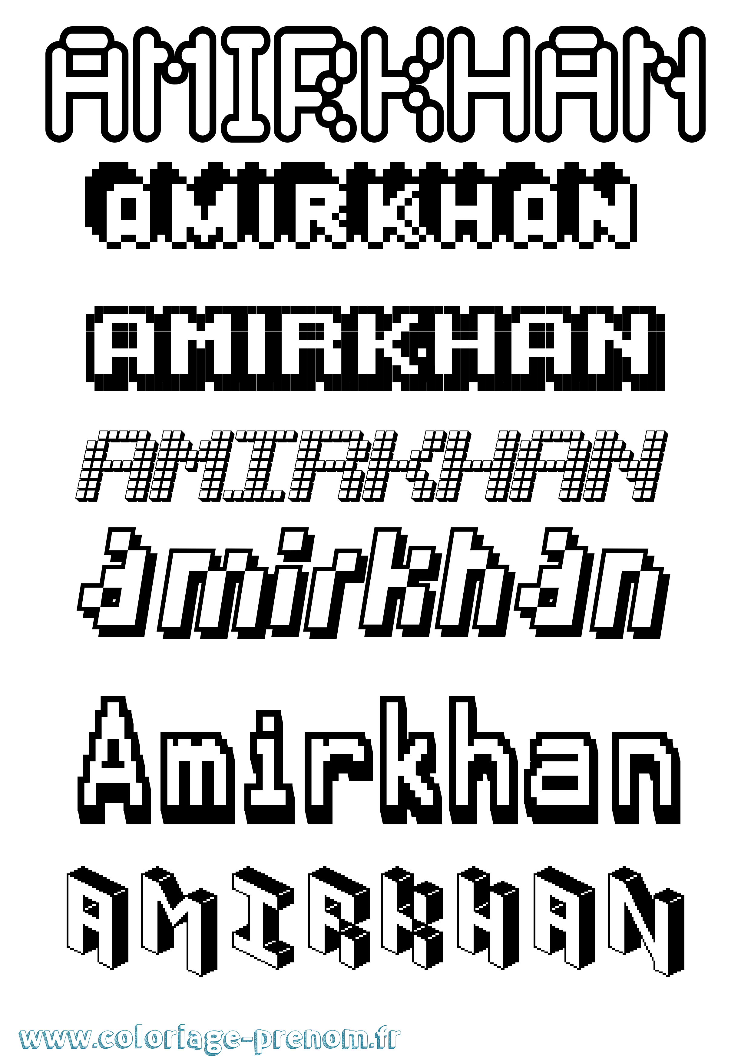 Coloriage prénom Amirkhan Pixel