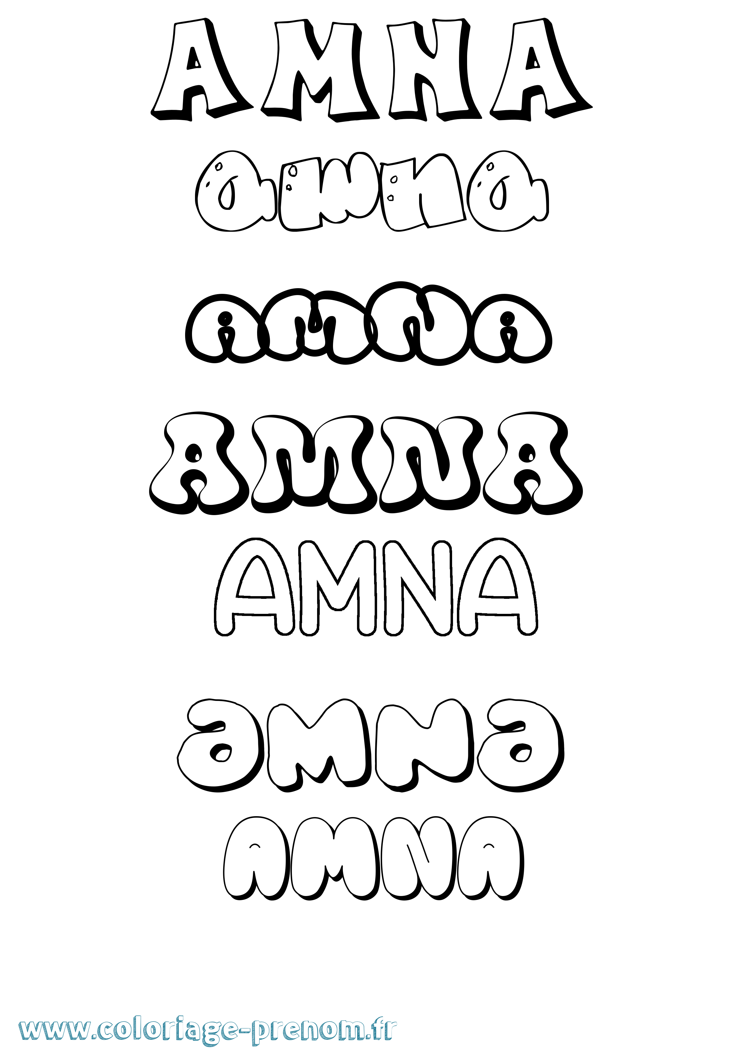 Coloriage prénom Amna Bubble