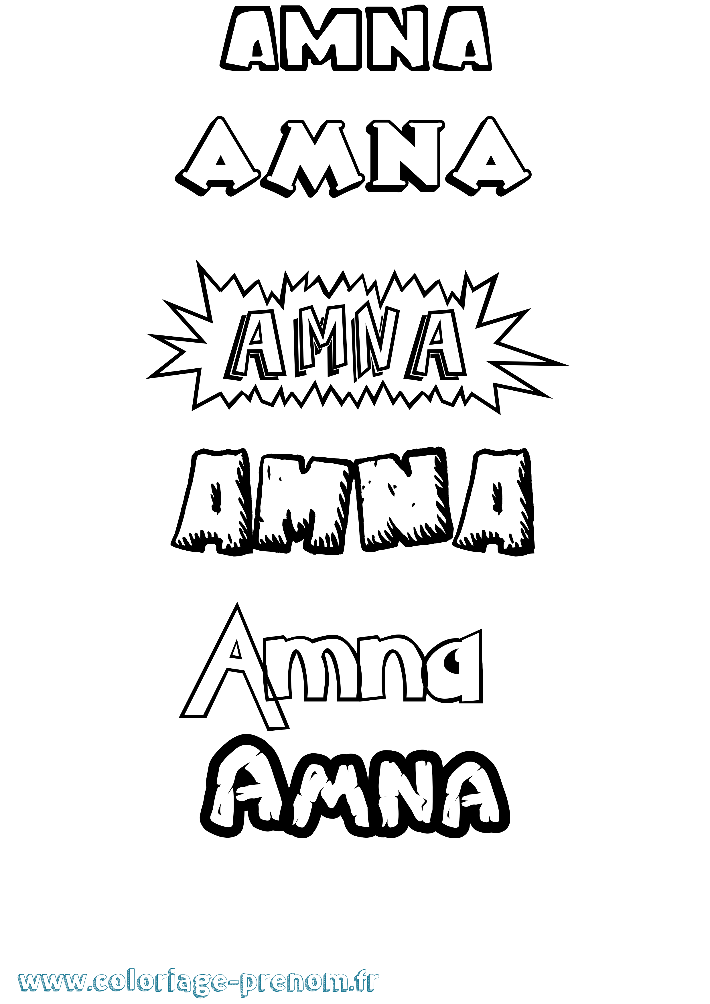 Coloriage prénom Amna Dessin Animé