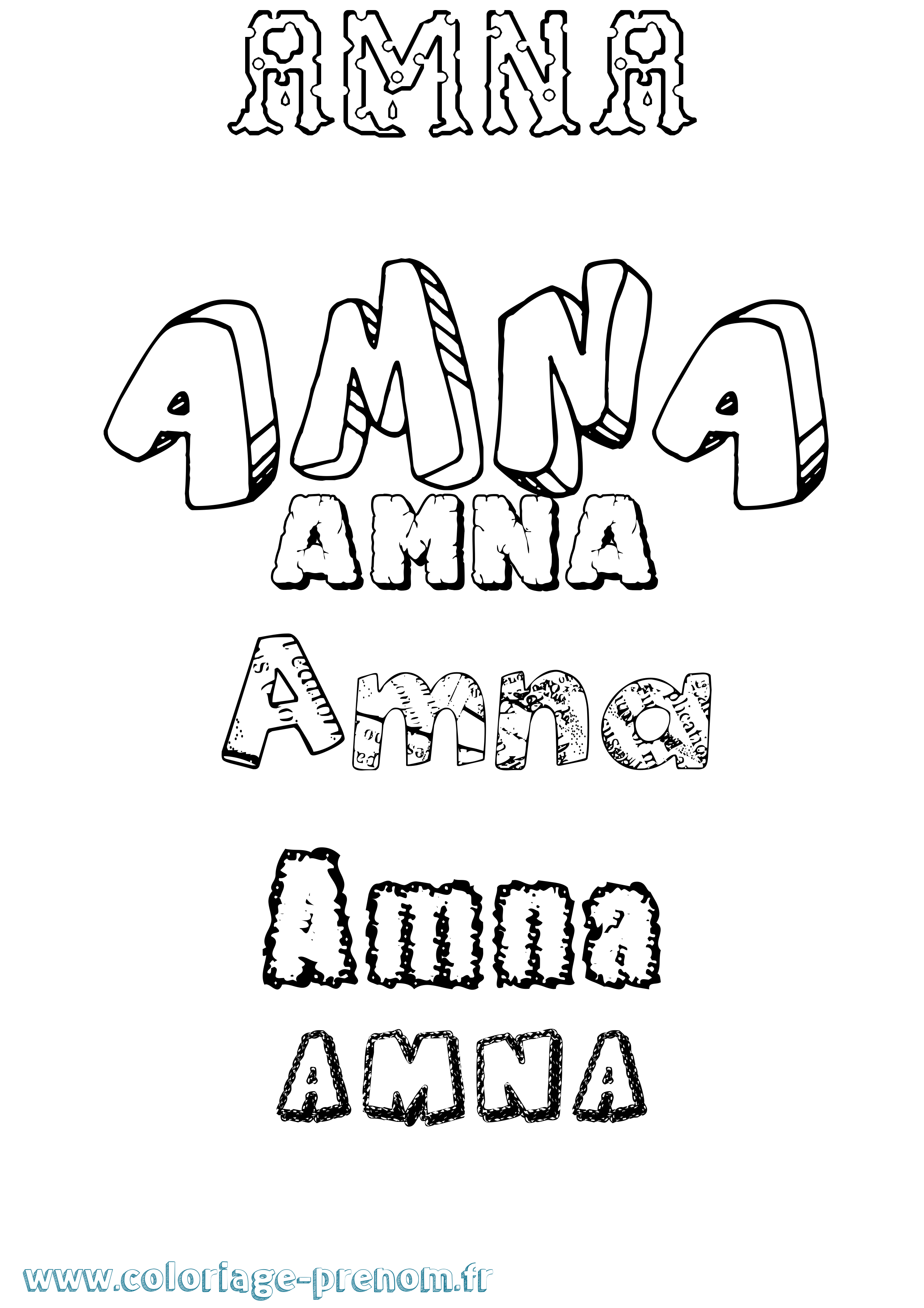 Coloriage prénom Amna Destructuré