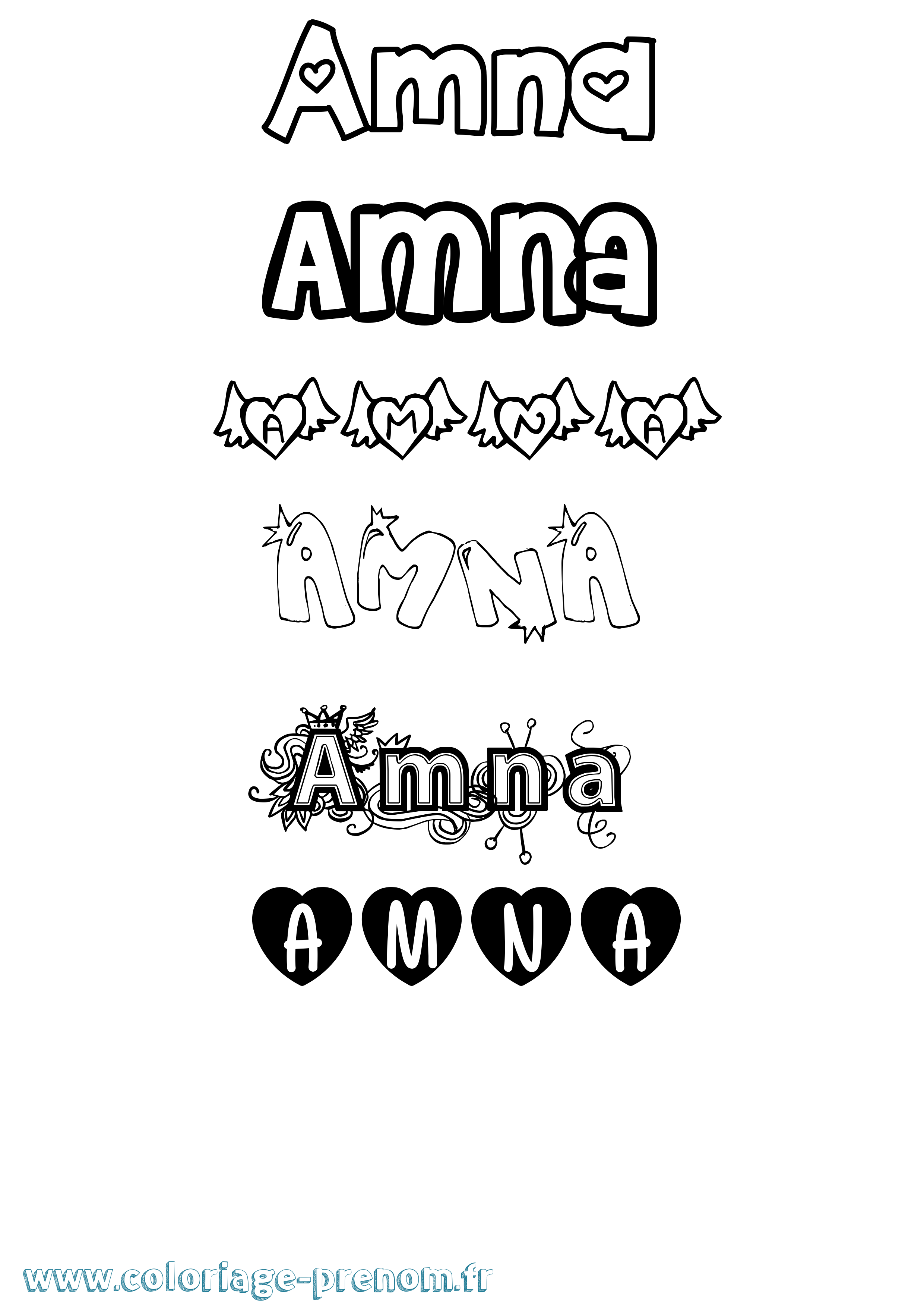 Coloriage prénom Amna Girly