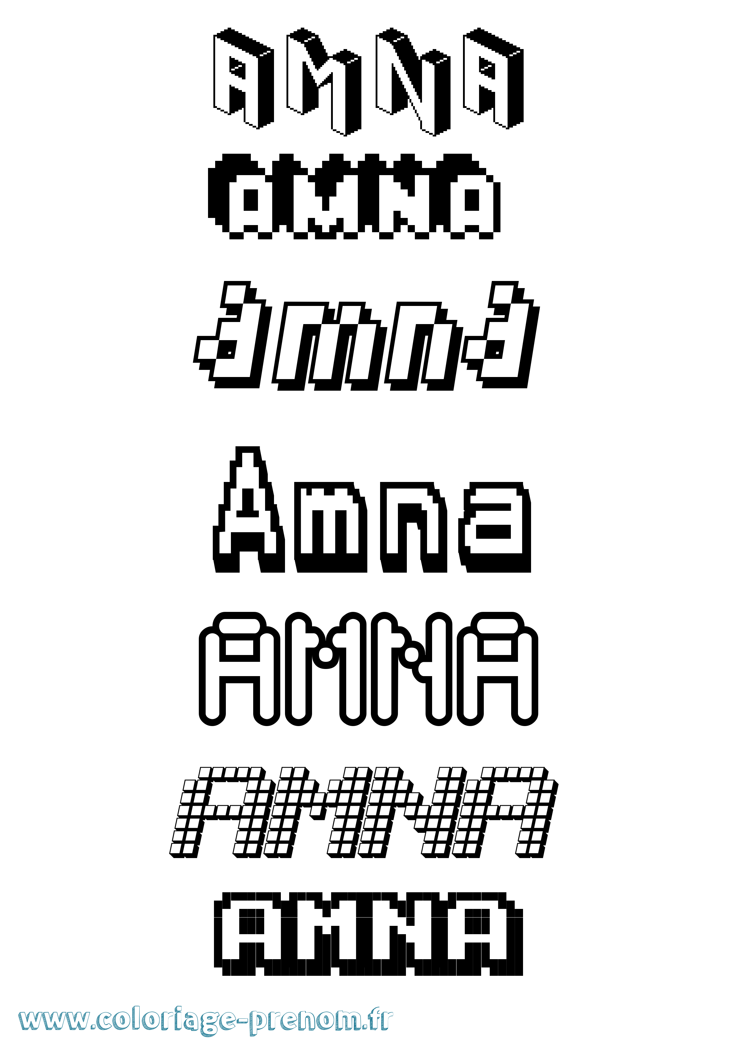 Coloriage prénom Amna Pixel