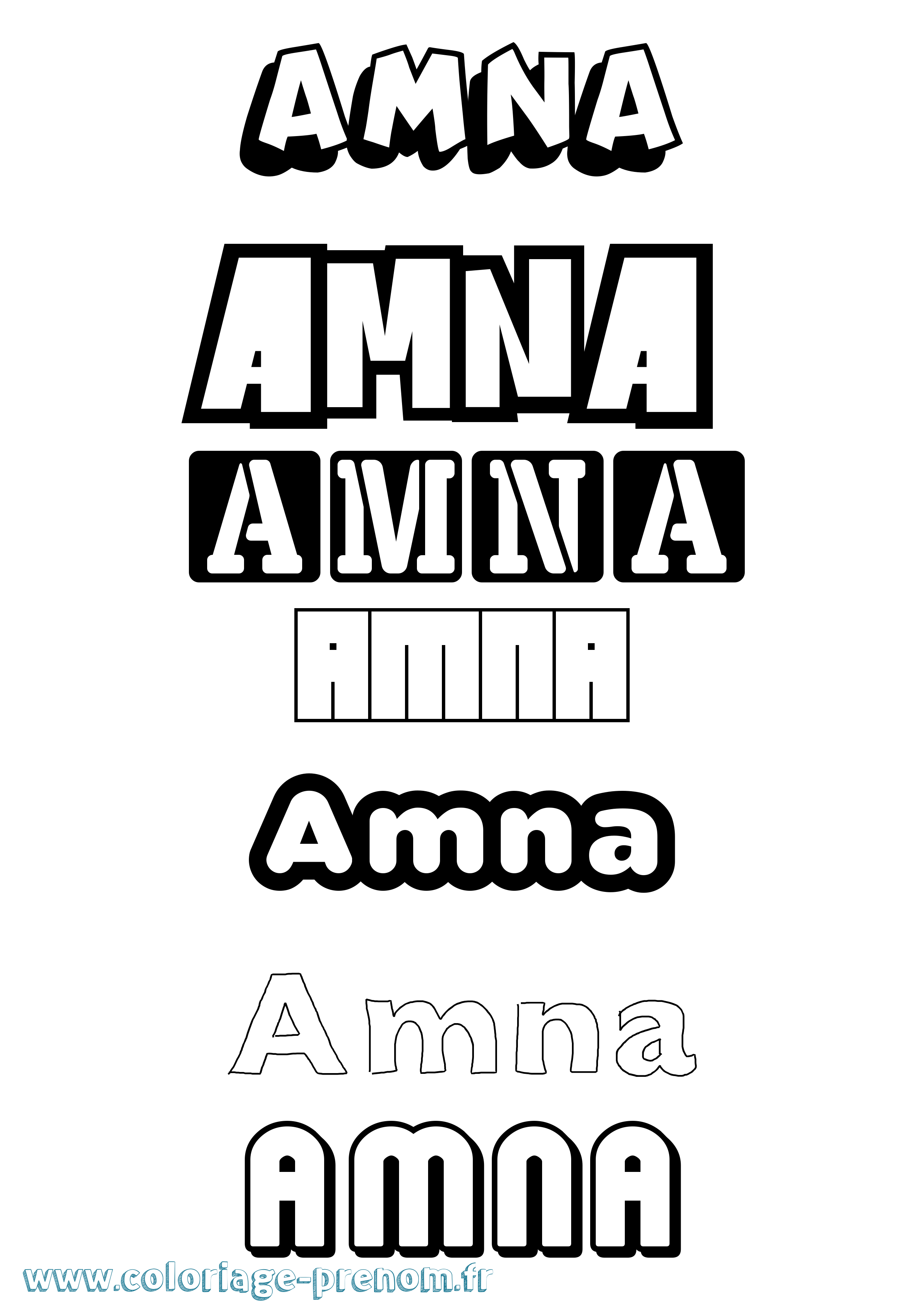 Coloriage prénom Amna Simple