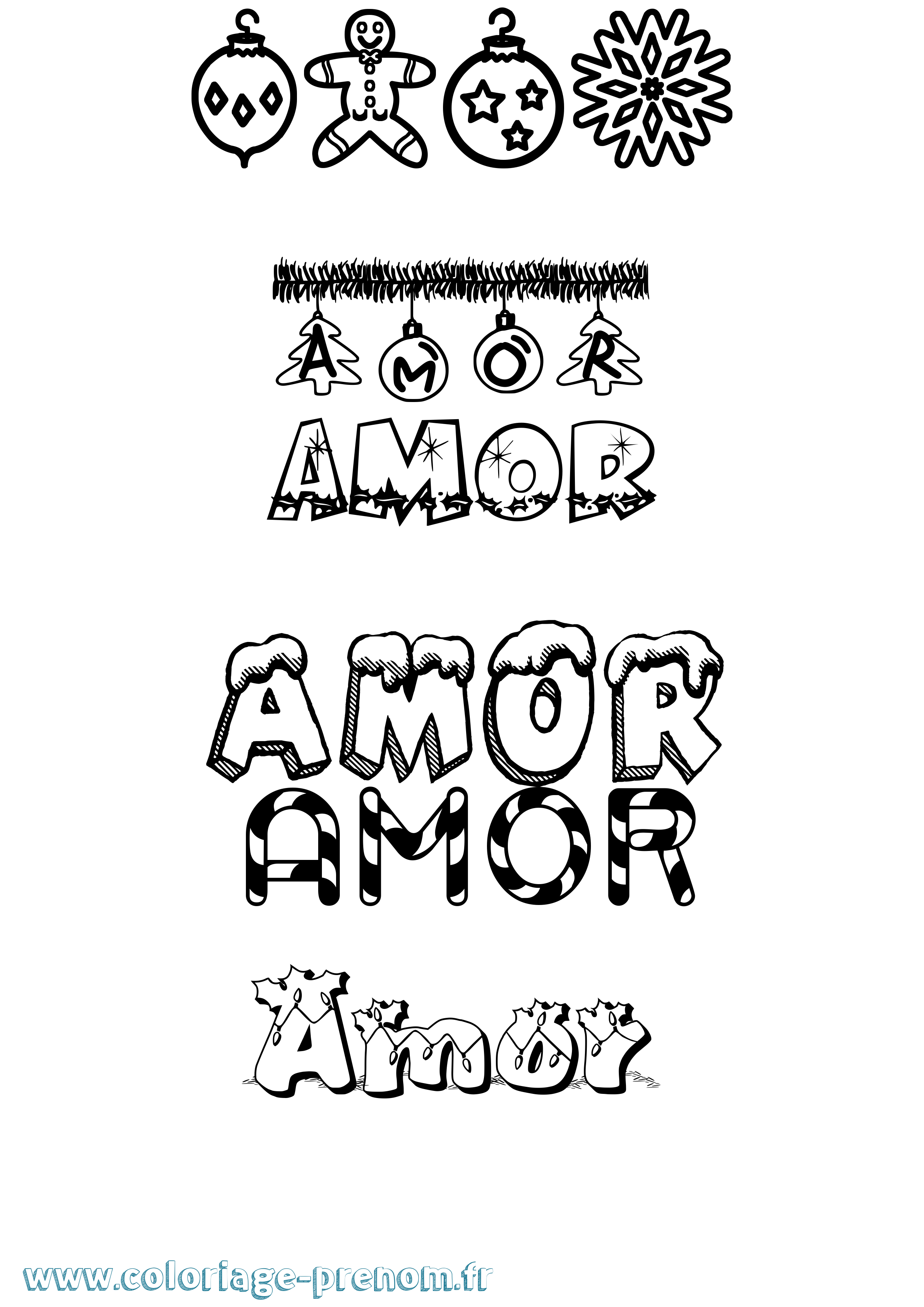 Coloriage Amor Noël Coloriage prénom Amor Noël