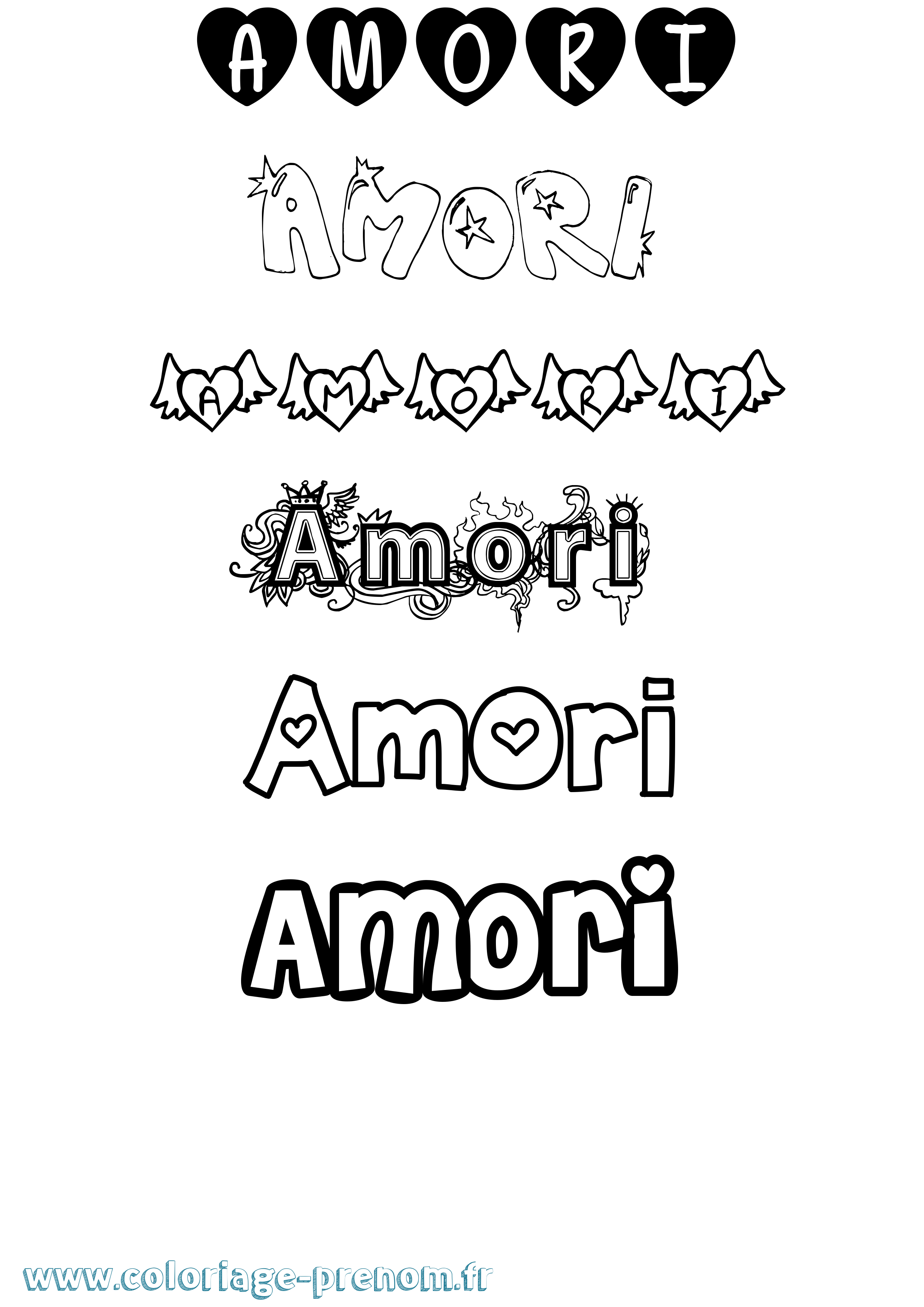 Coloriage prénom Amori Girly