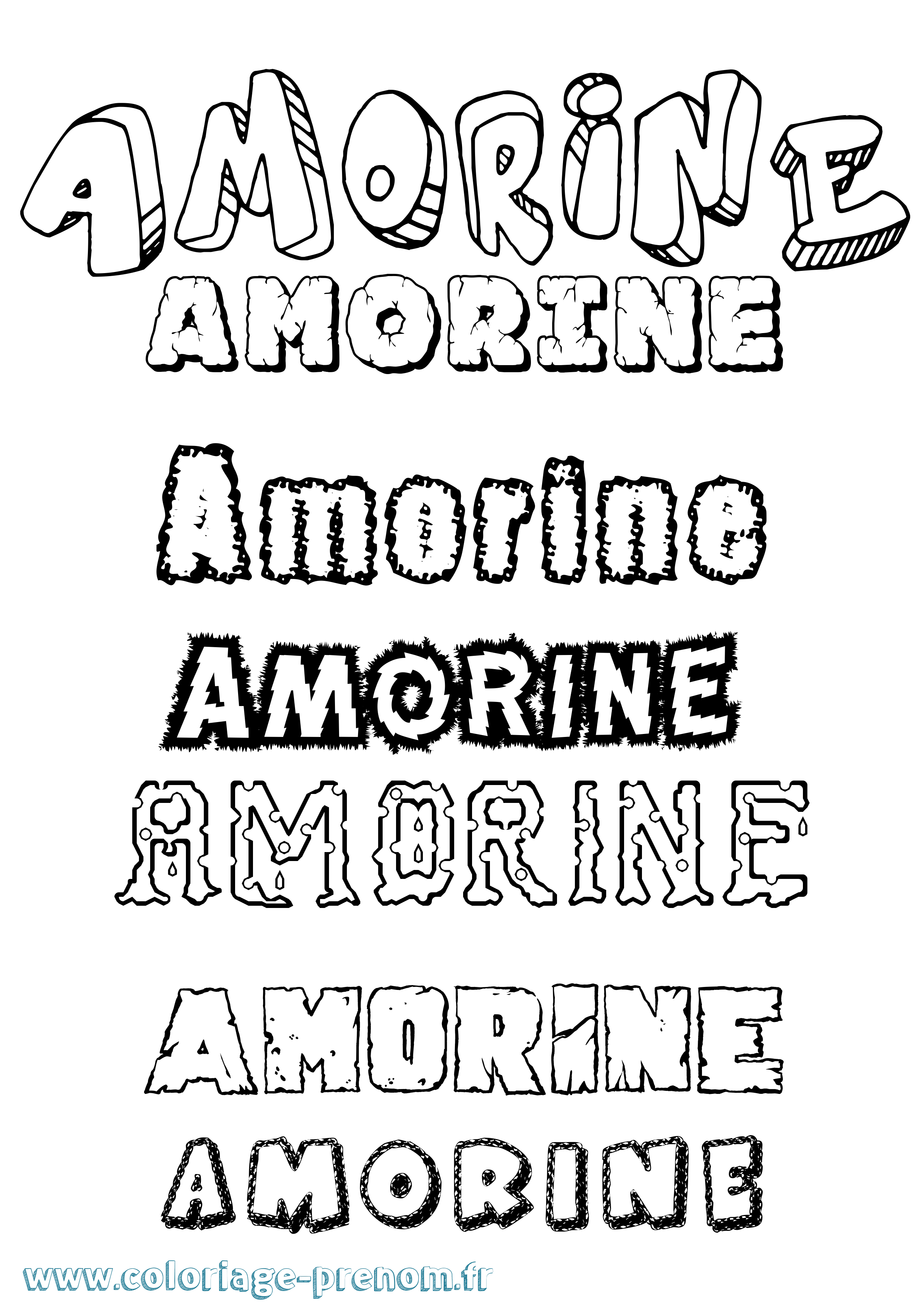 Coloriage prénom Amorine Destructuré