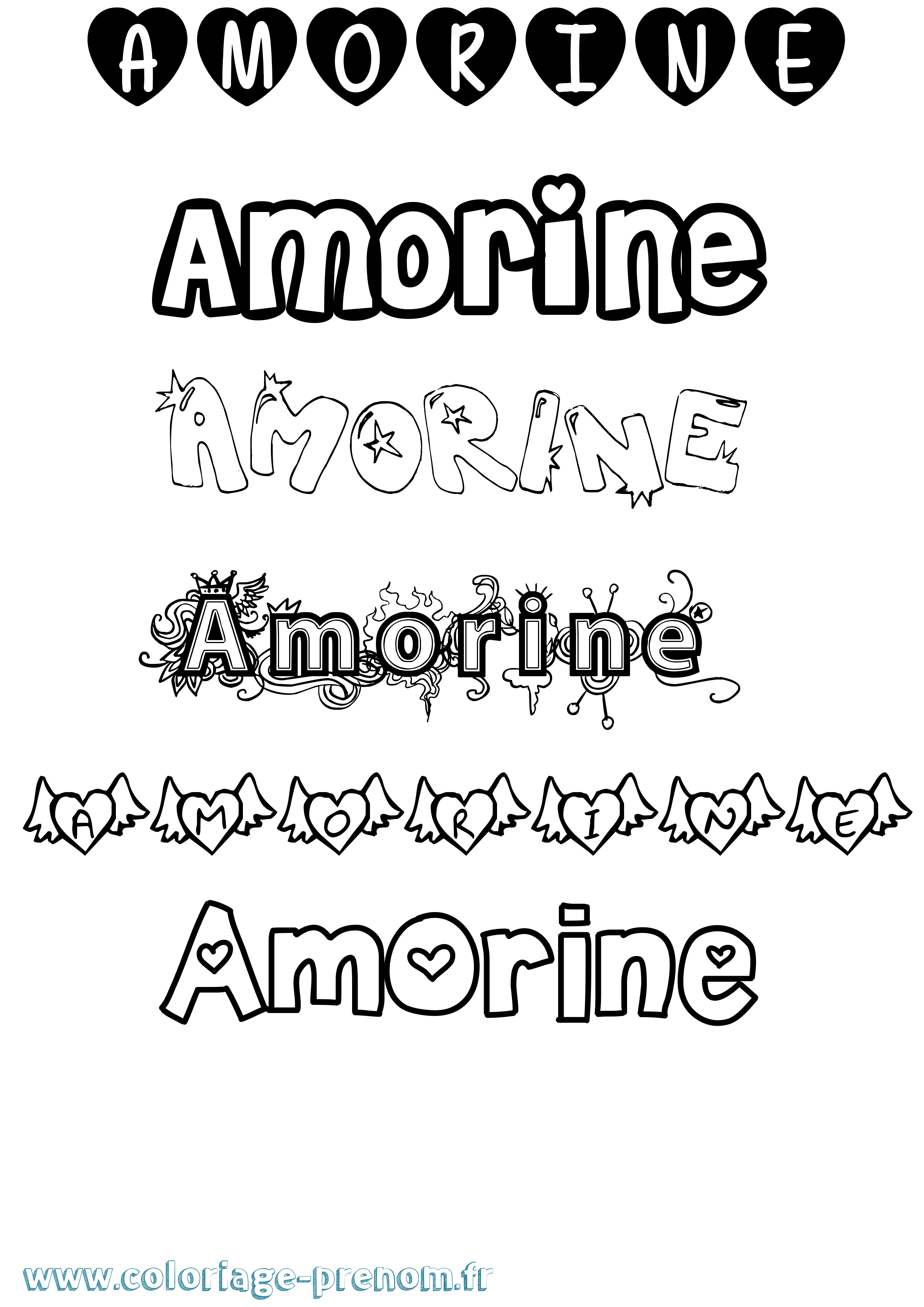 Coloriage prénom Amorine Girly