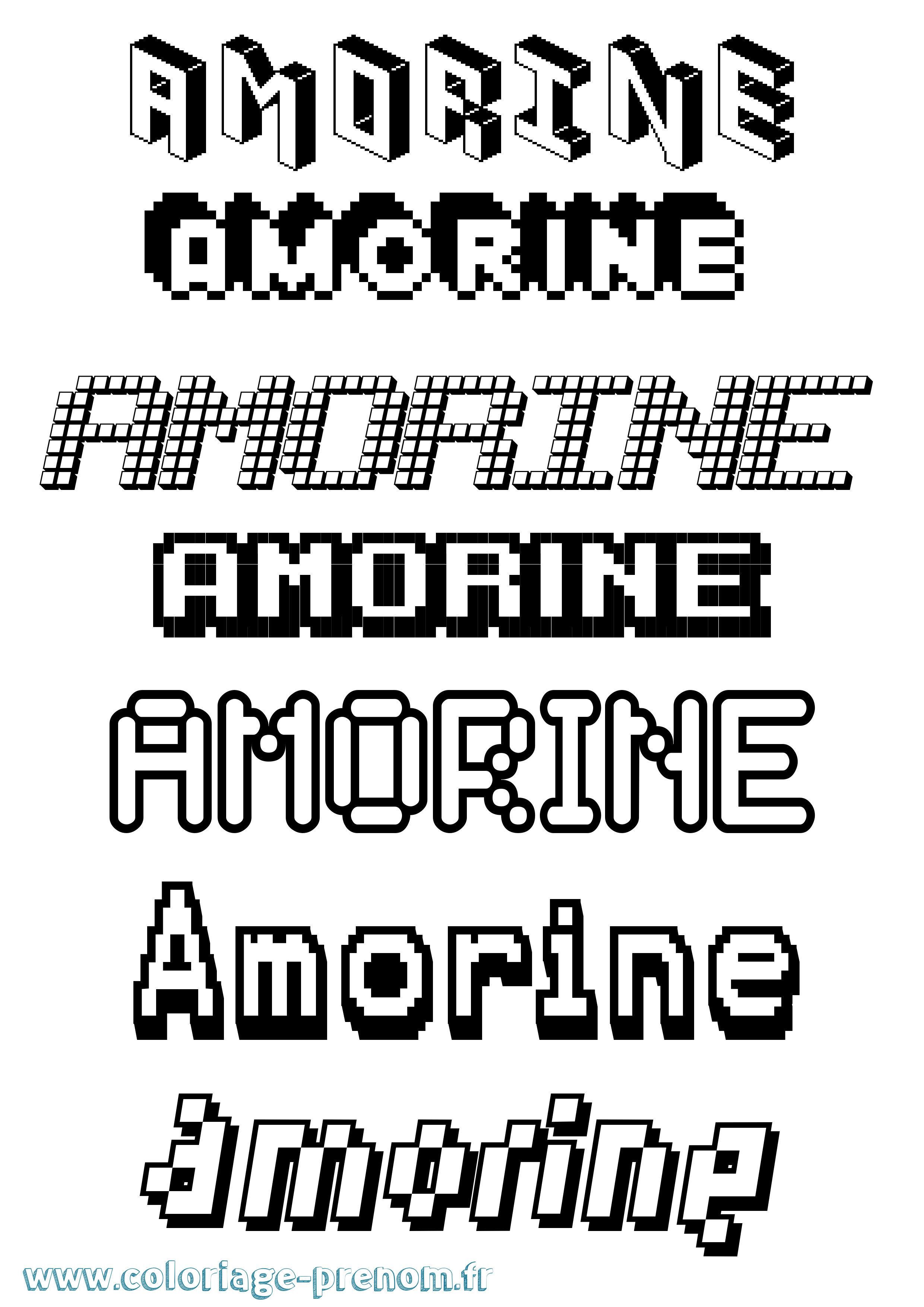 Coloriage prénom Amorine Pixel