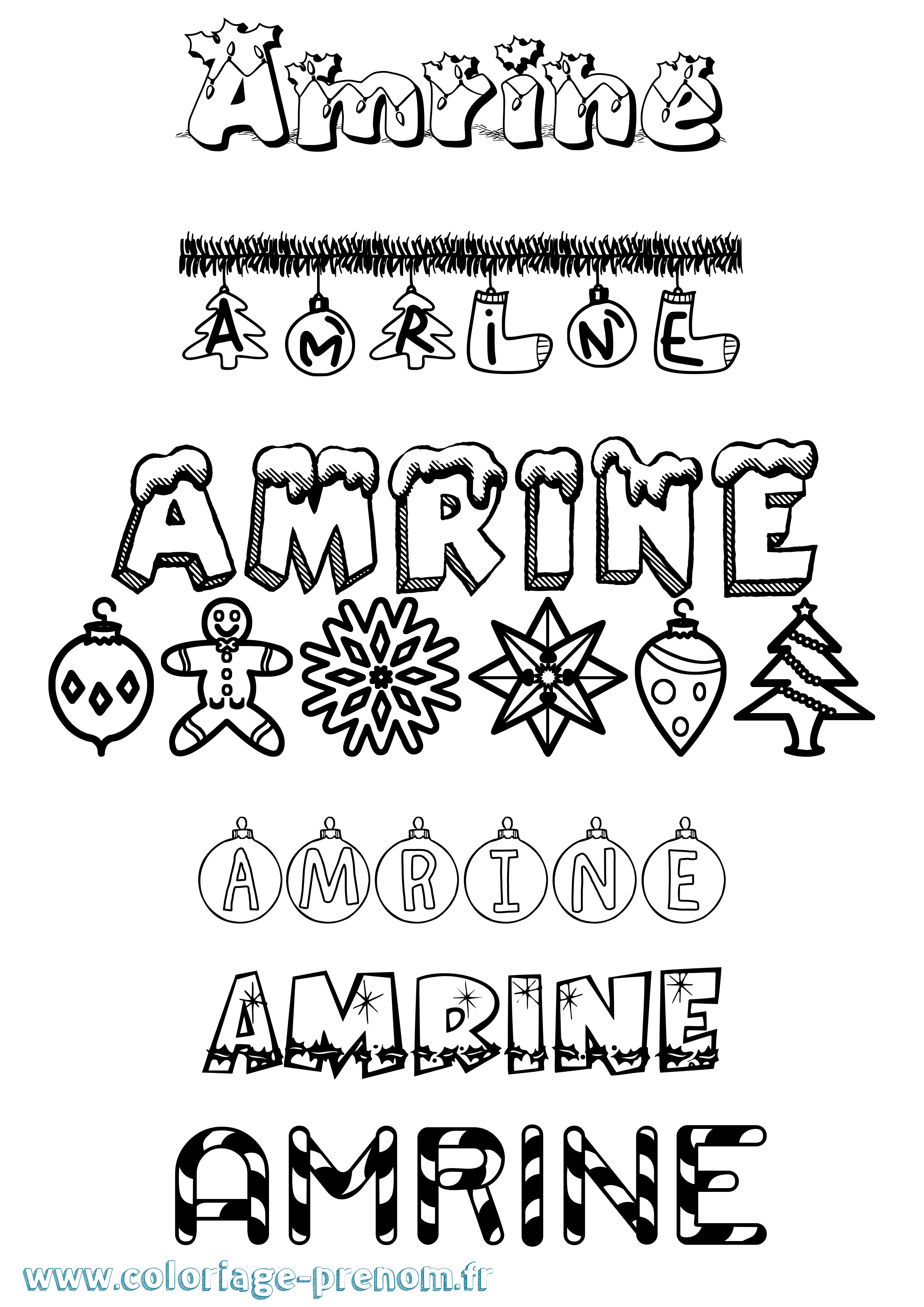 Coloriage prénom Amrine Noël