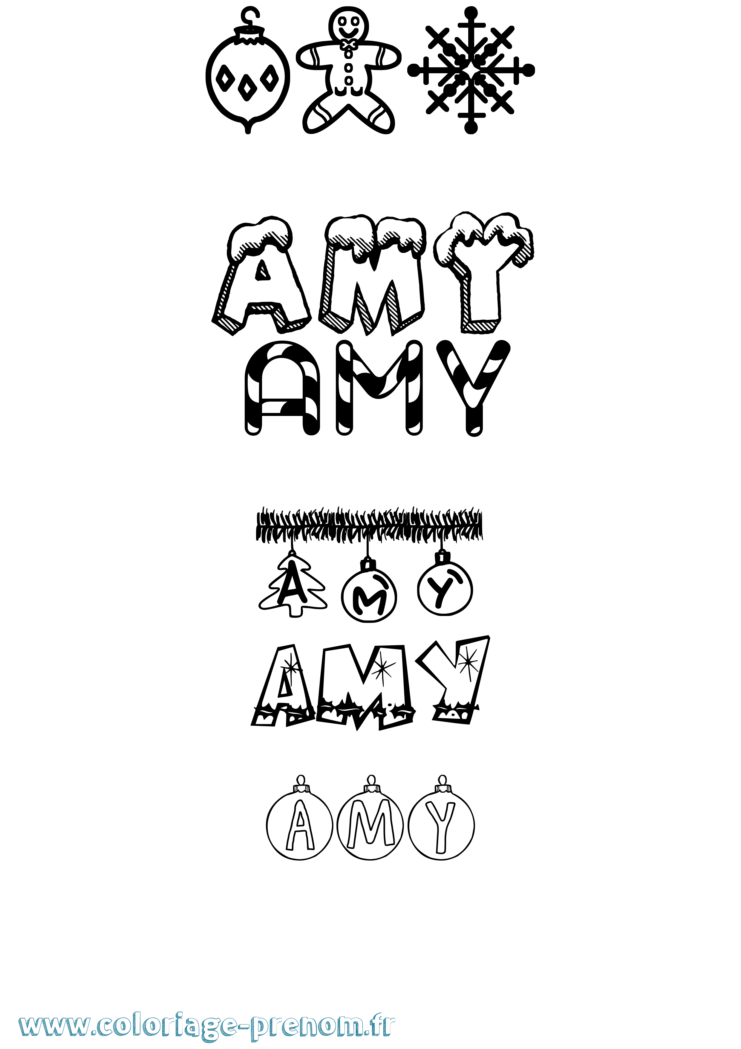 Coloriage prénom Amy Noël