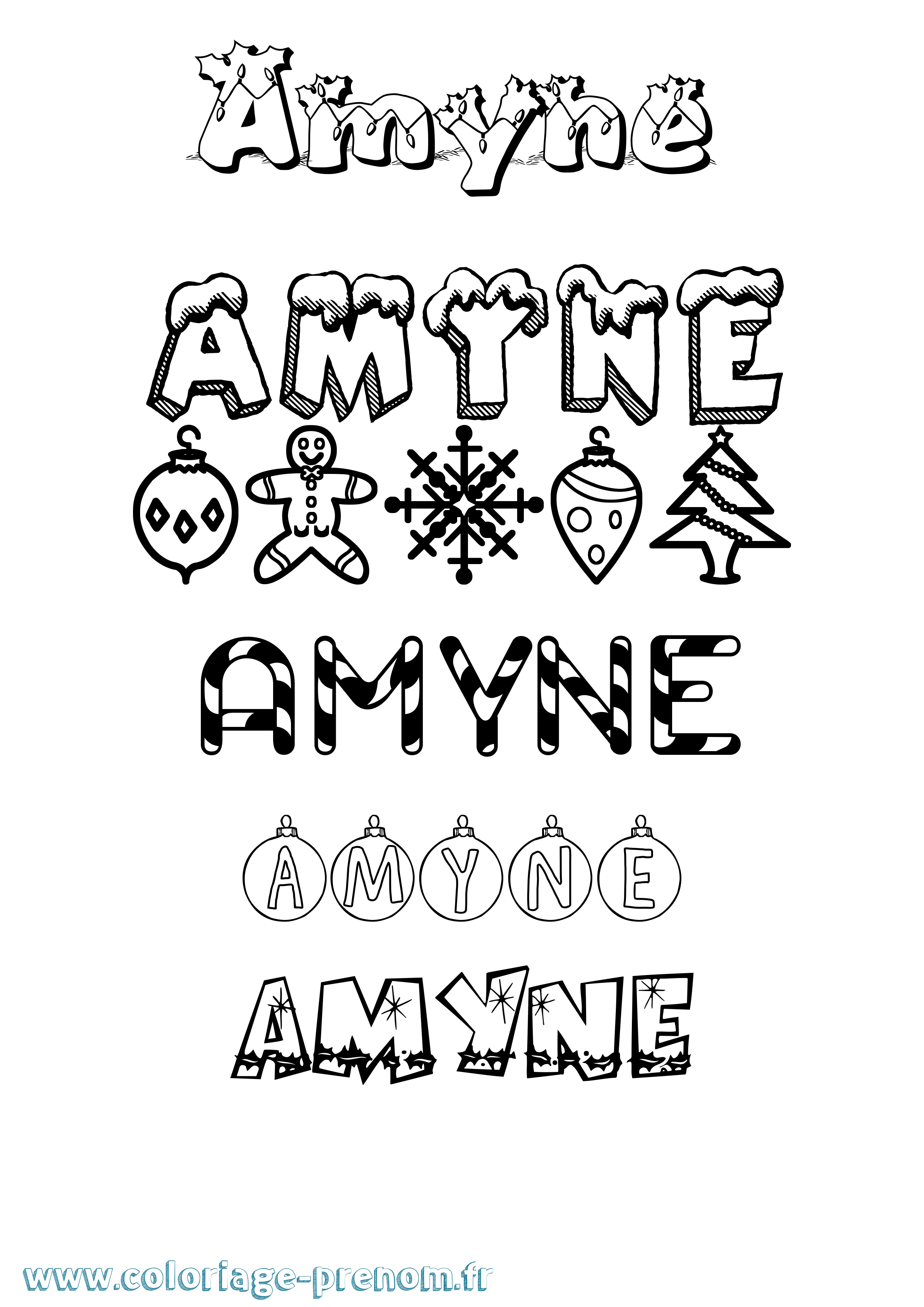 Coloriage Amyne Noël Coloriage prénom Amyne Noël