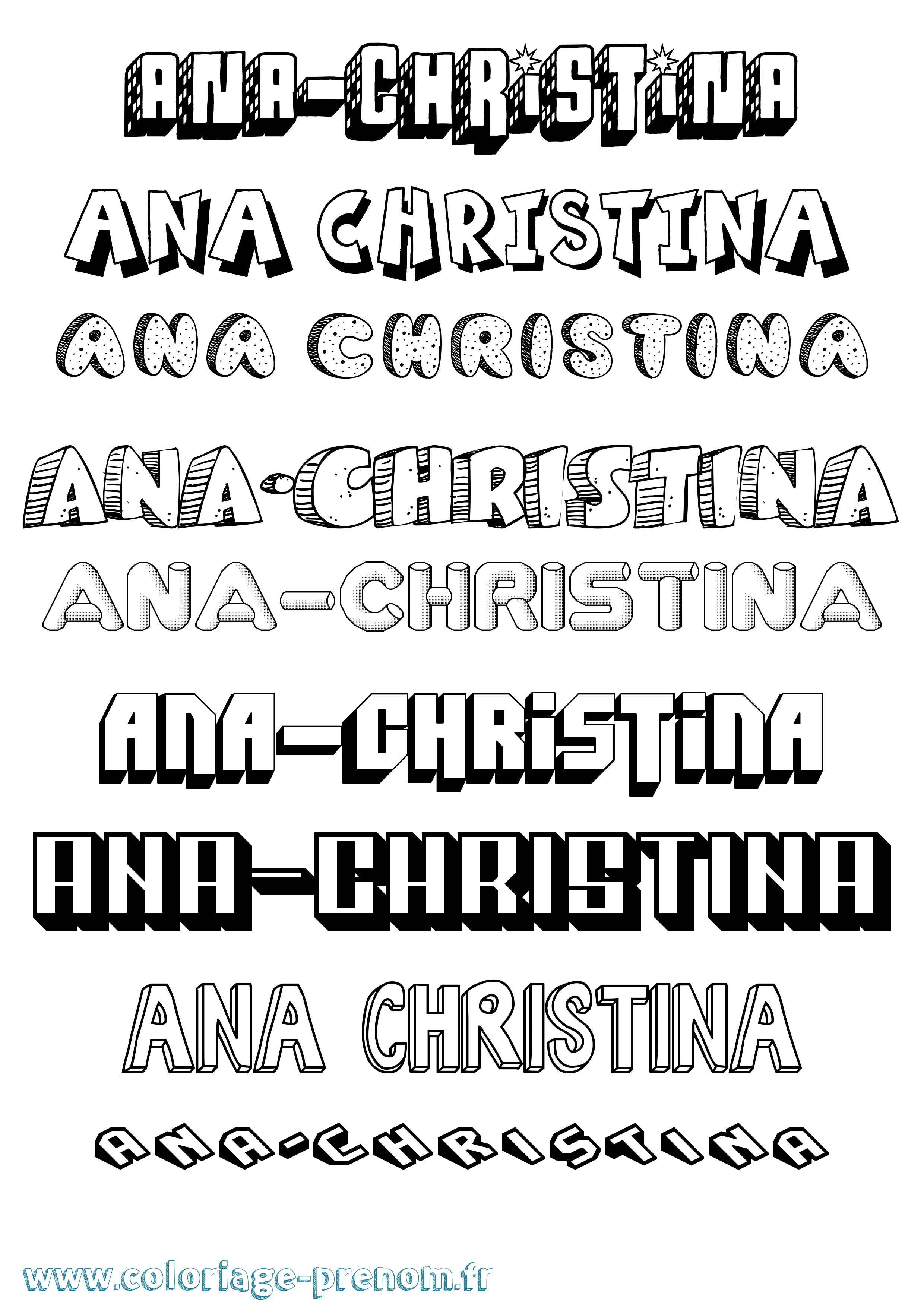 Coloriage prénom Ana-Christina Effet 3D