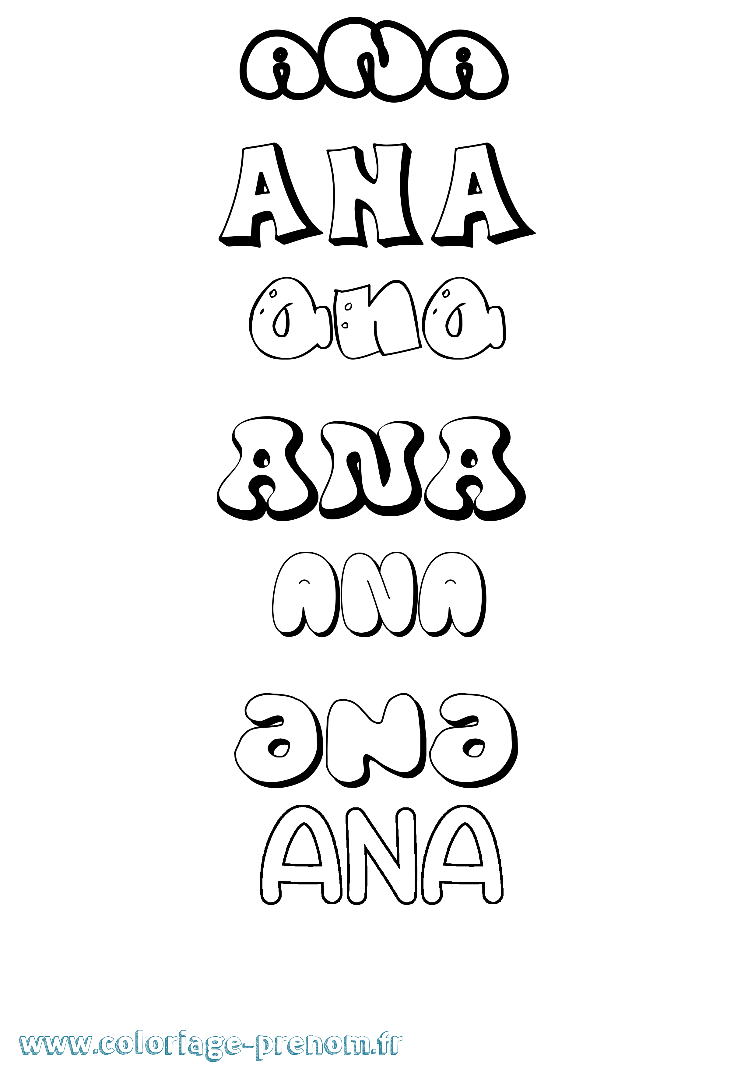 Coloriage prénom Ana Bubble