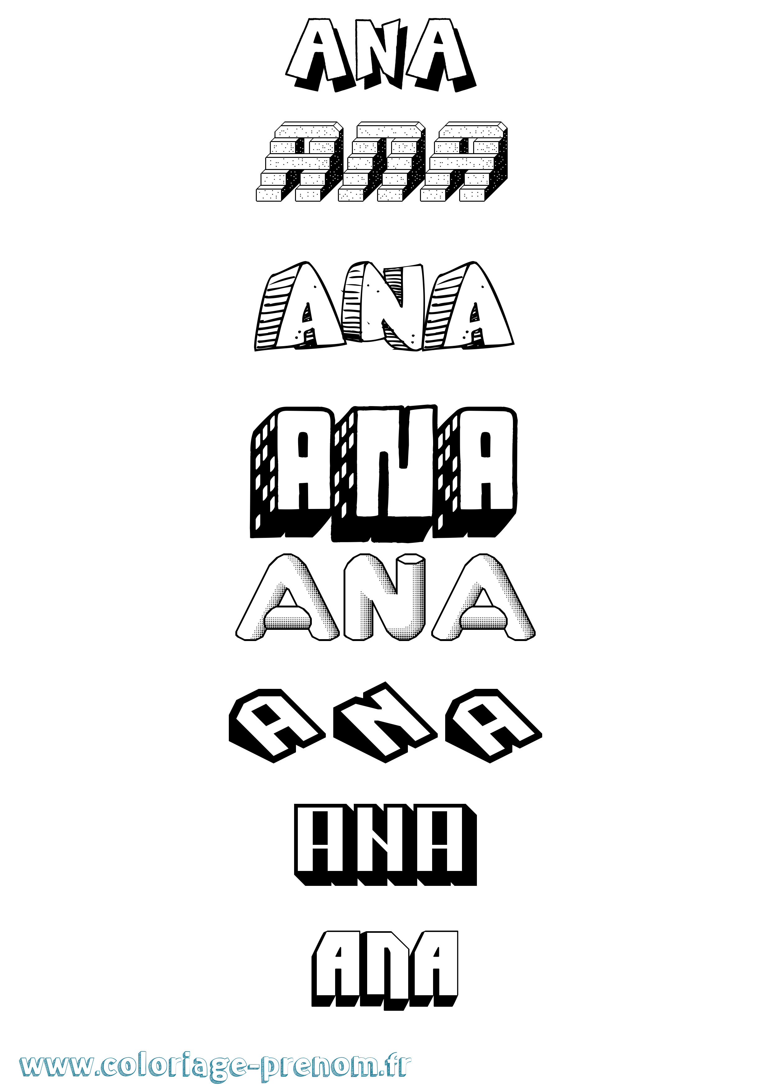 Coloriage Ana Effet 3D Coloriage prénom Ana Effet 3D