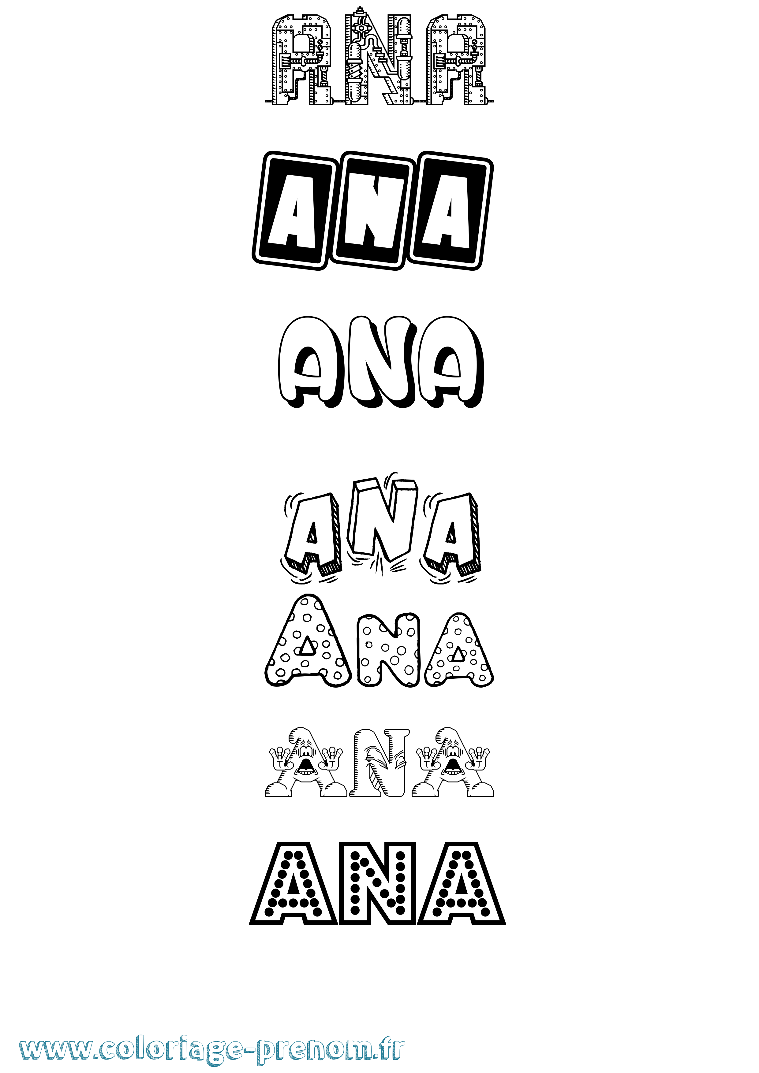 Coloriage prénom Ana Fun