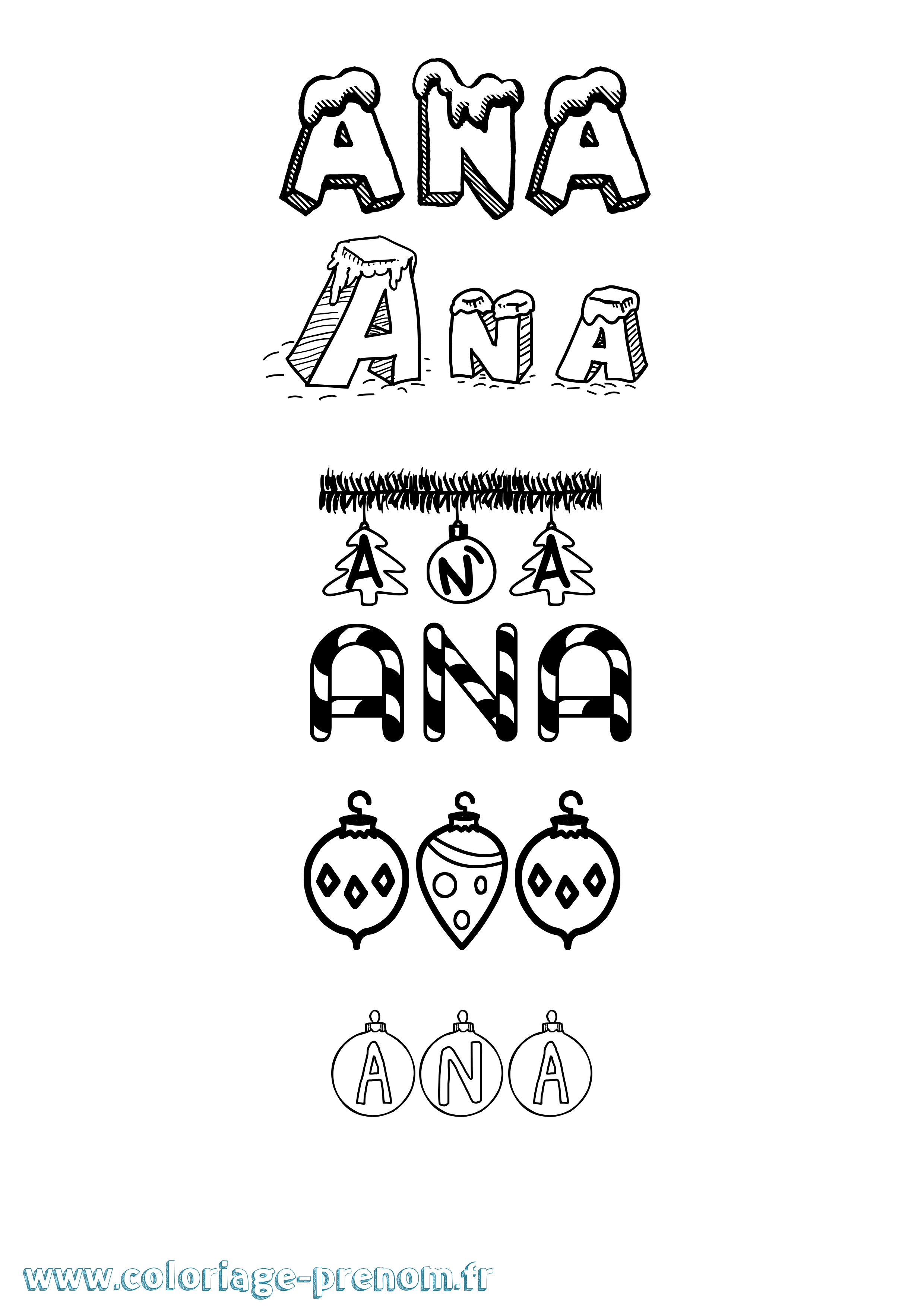 Coloriage Ana Noël Coloriage prénom Ana Noël