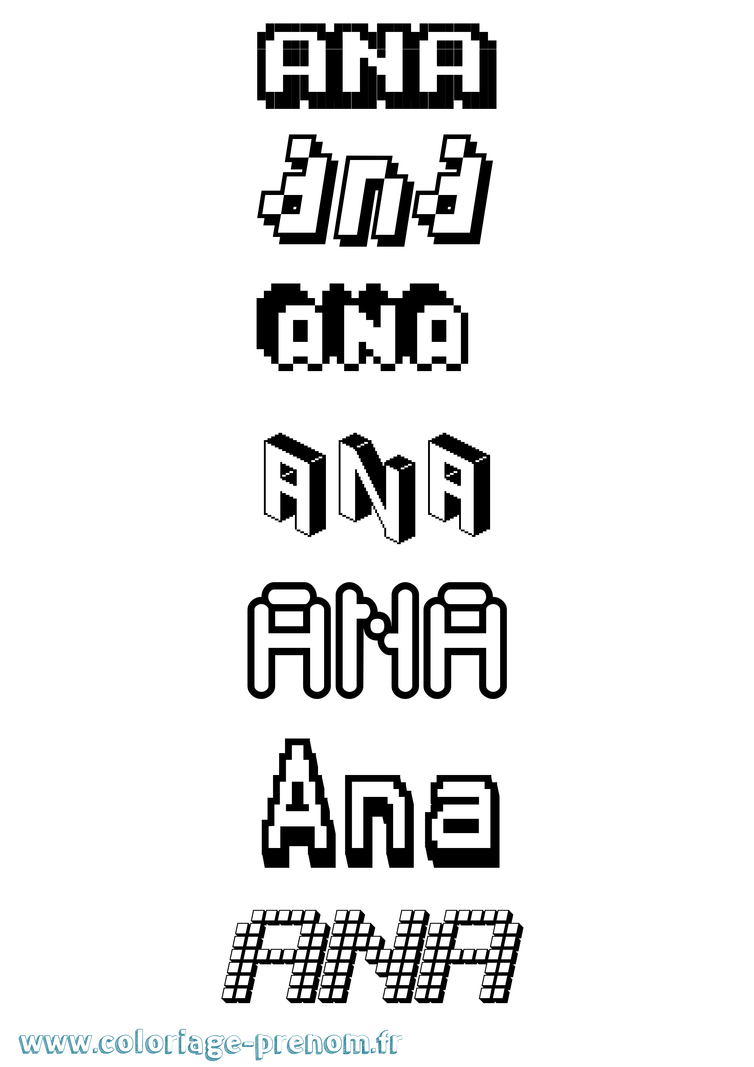 Coloriage prénom Ana Pixel