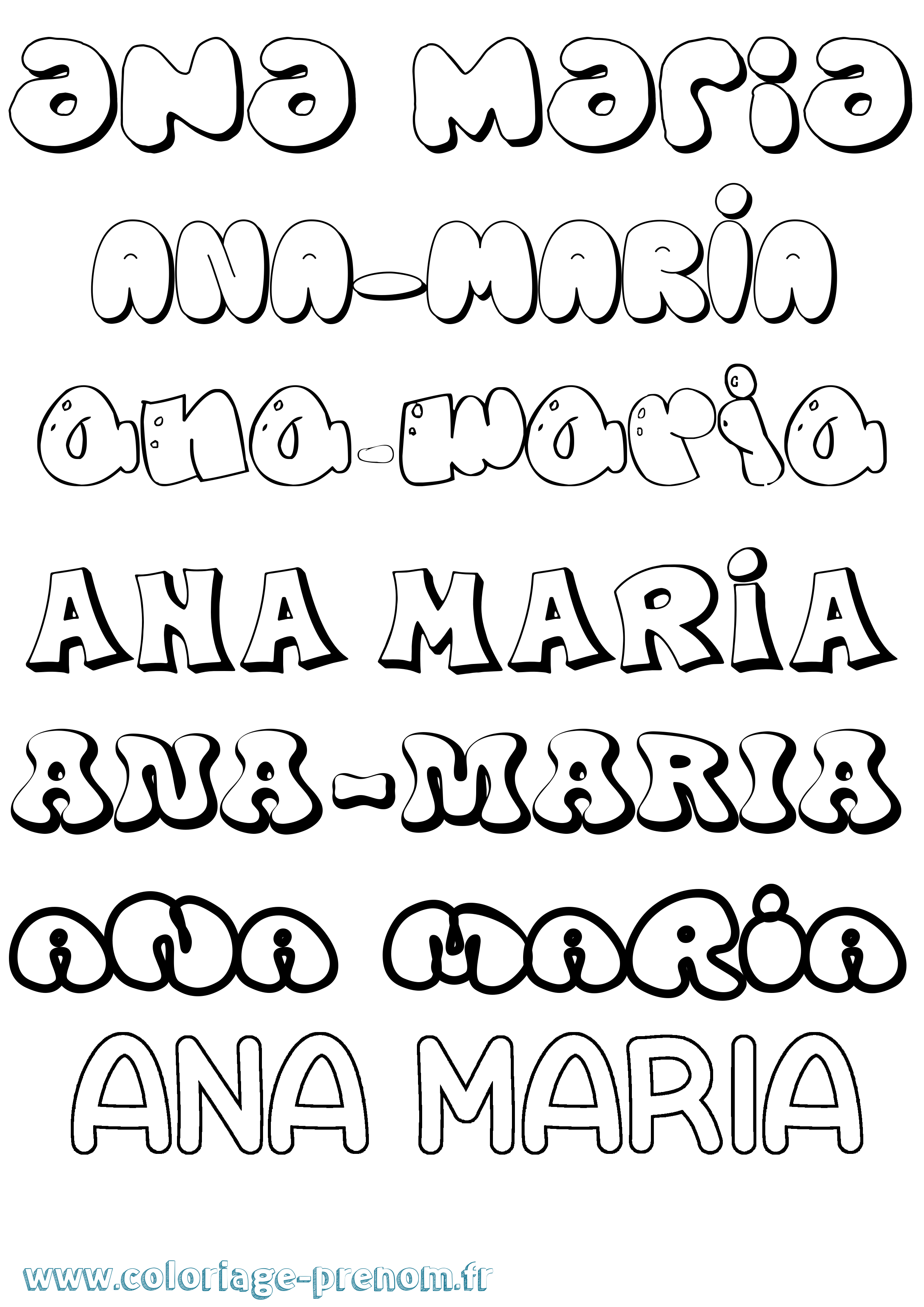 Coloriage prénom Ana-Maria Bubble