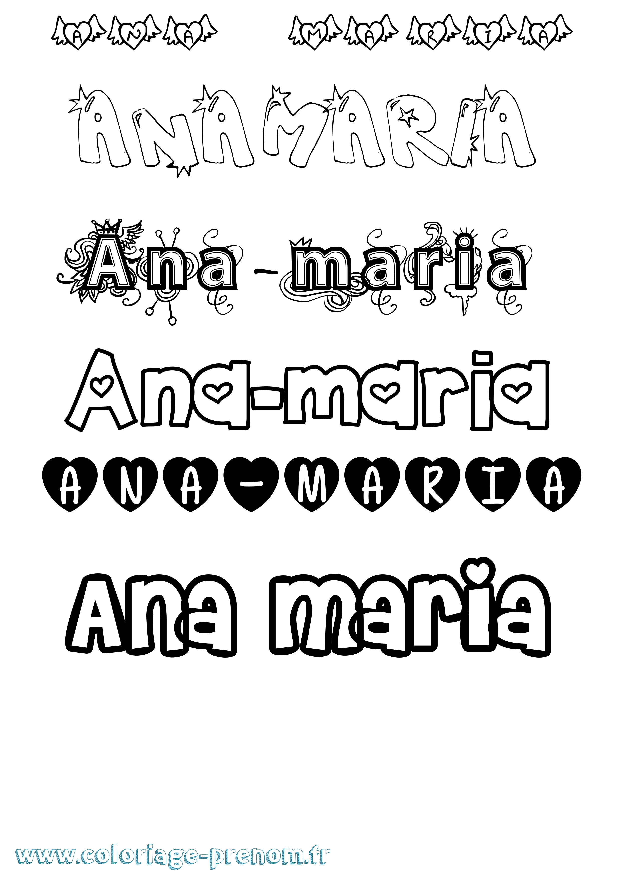 Coloriage prénom Ana-Maria Girly