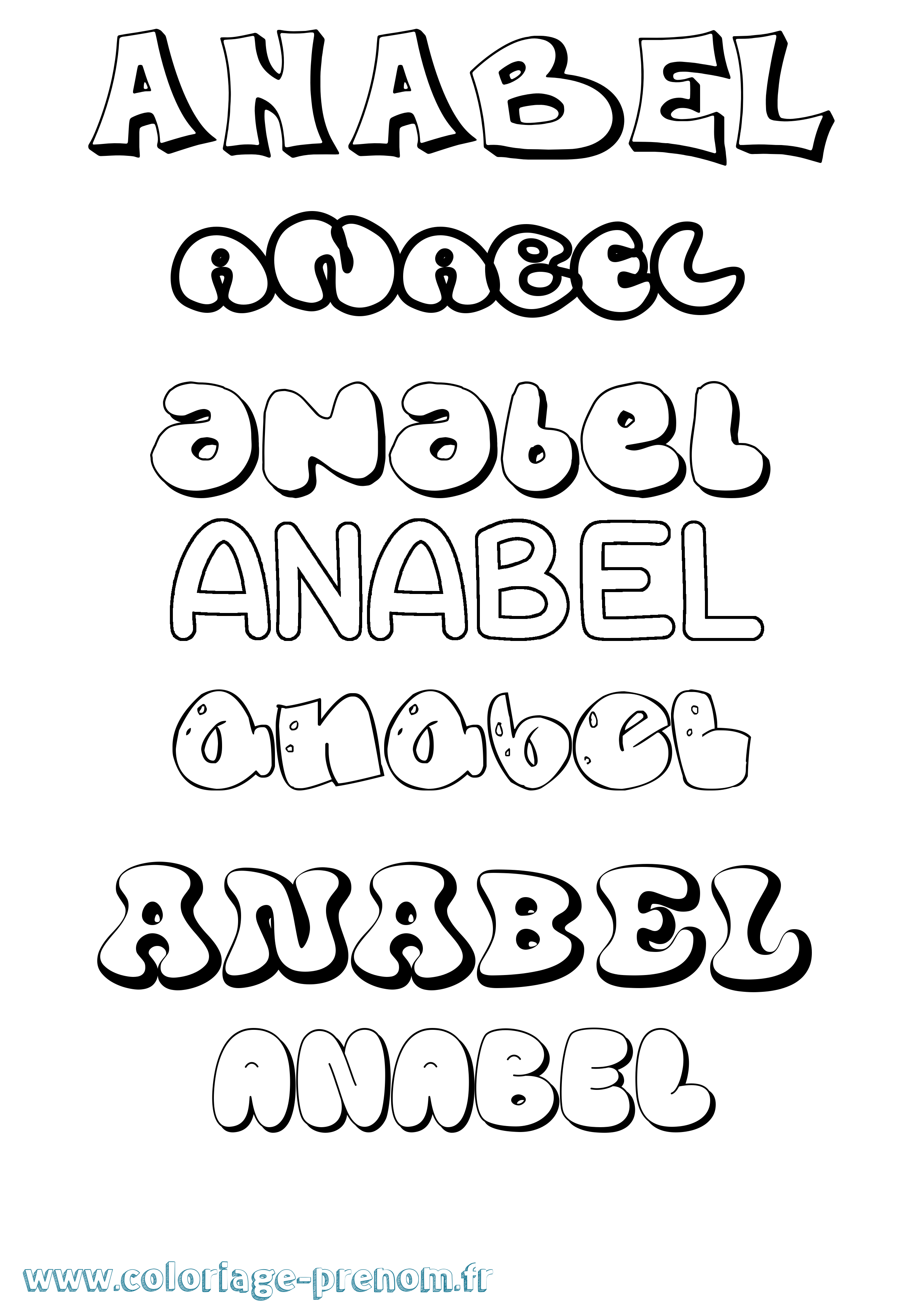 Coloriage prénom Anabel Bubble