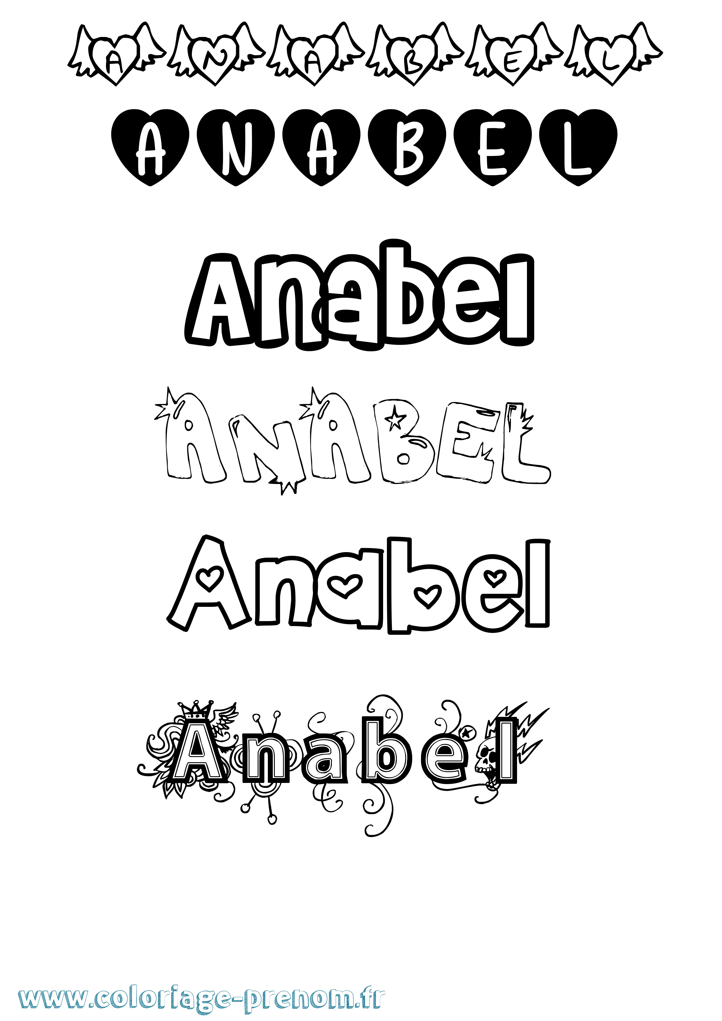 Coloriage prénom Anabel Girly
