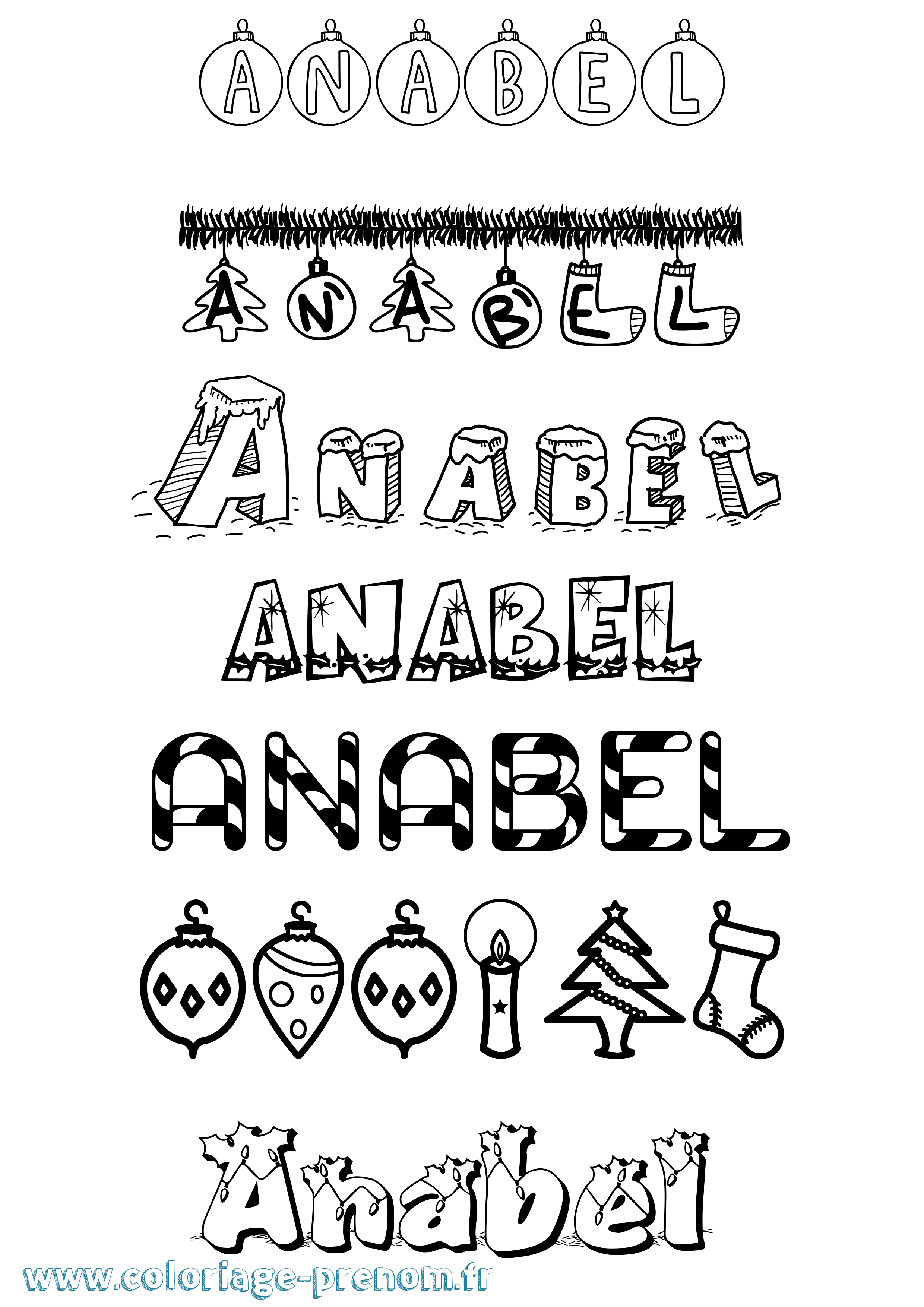 Coloriage prénom Anabel Noël